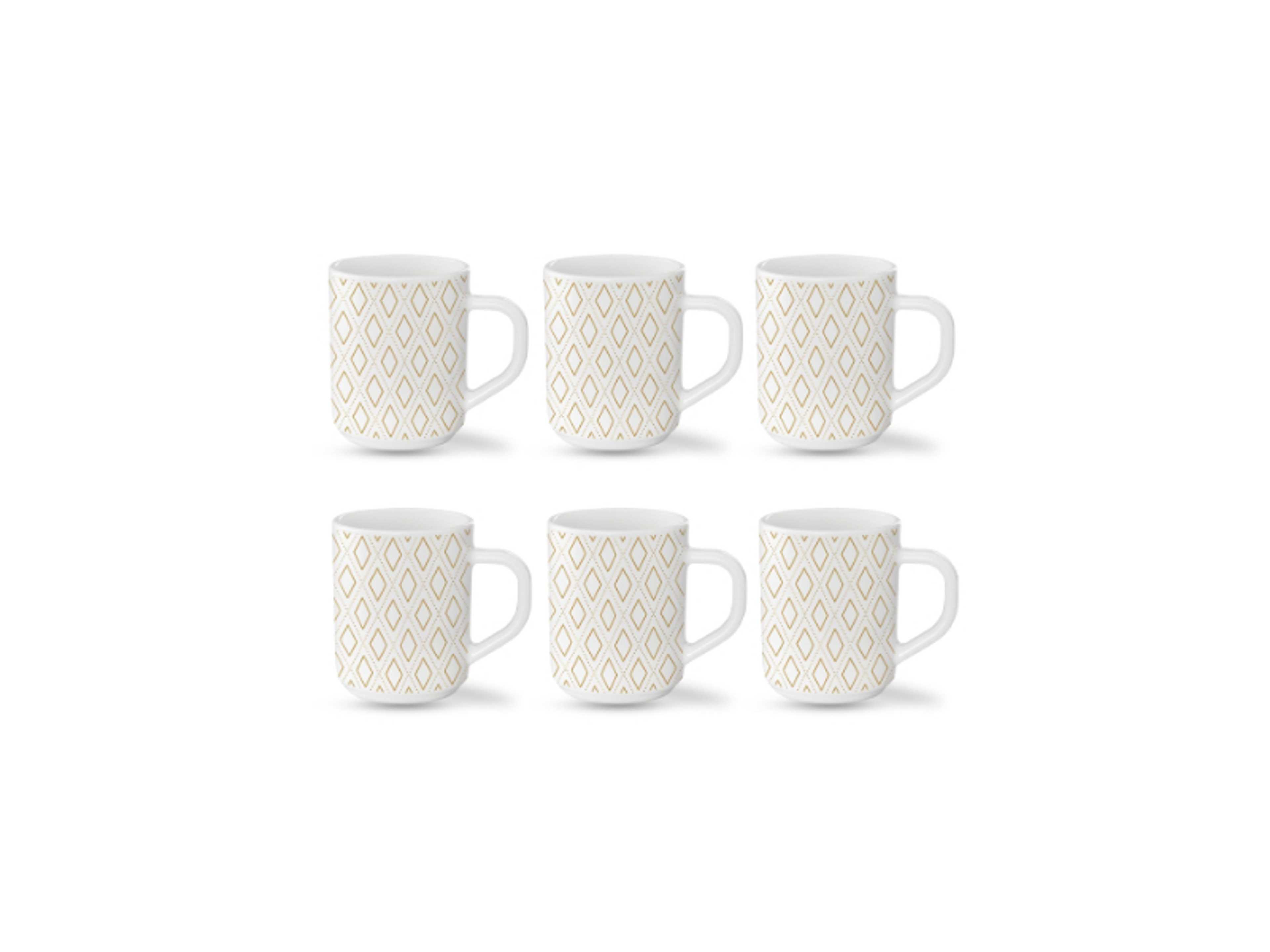 Angel Gold 6 Piece Opalware Plano Tea & Coffee Mug Set 240 ML |  Microwave & Dishwasher Safe | Freeze Resistant - Product Main Image