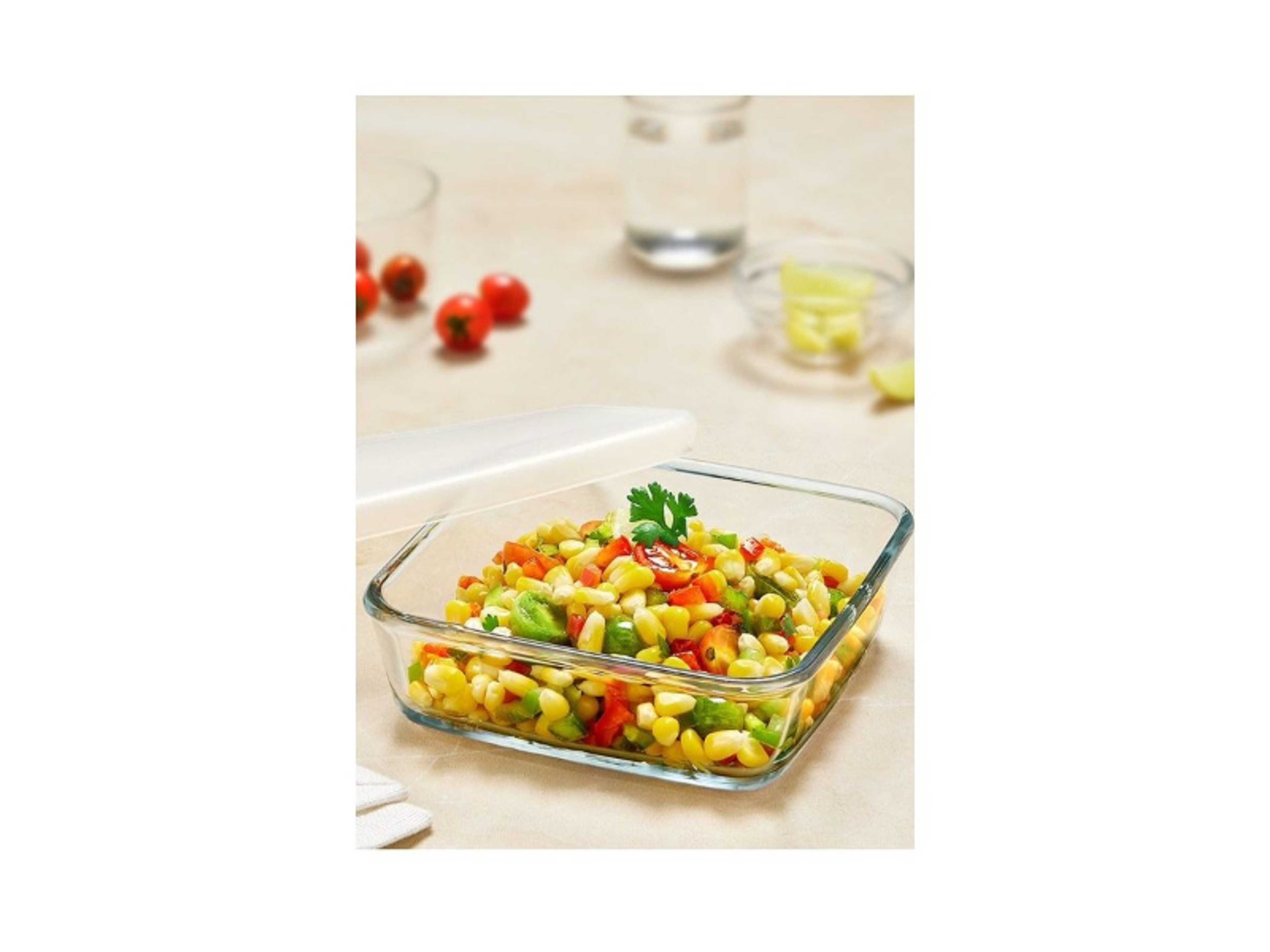 Microwavable Square Baking Dish With Plastic Lid - Microwave, Oven And Dishwasher Proof White 1.6Liters - Product Main Image