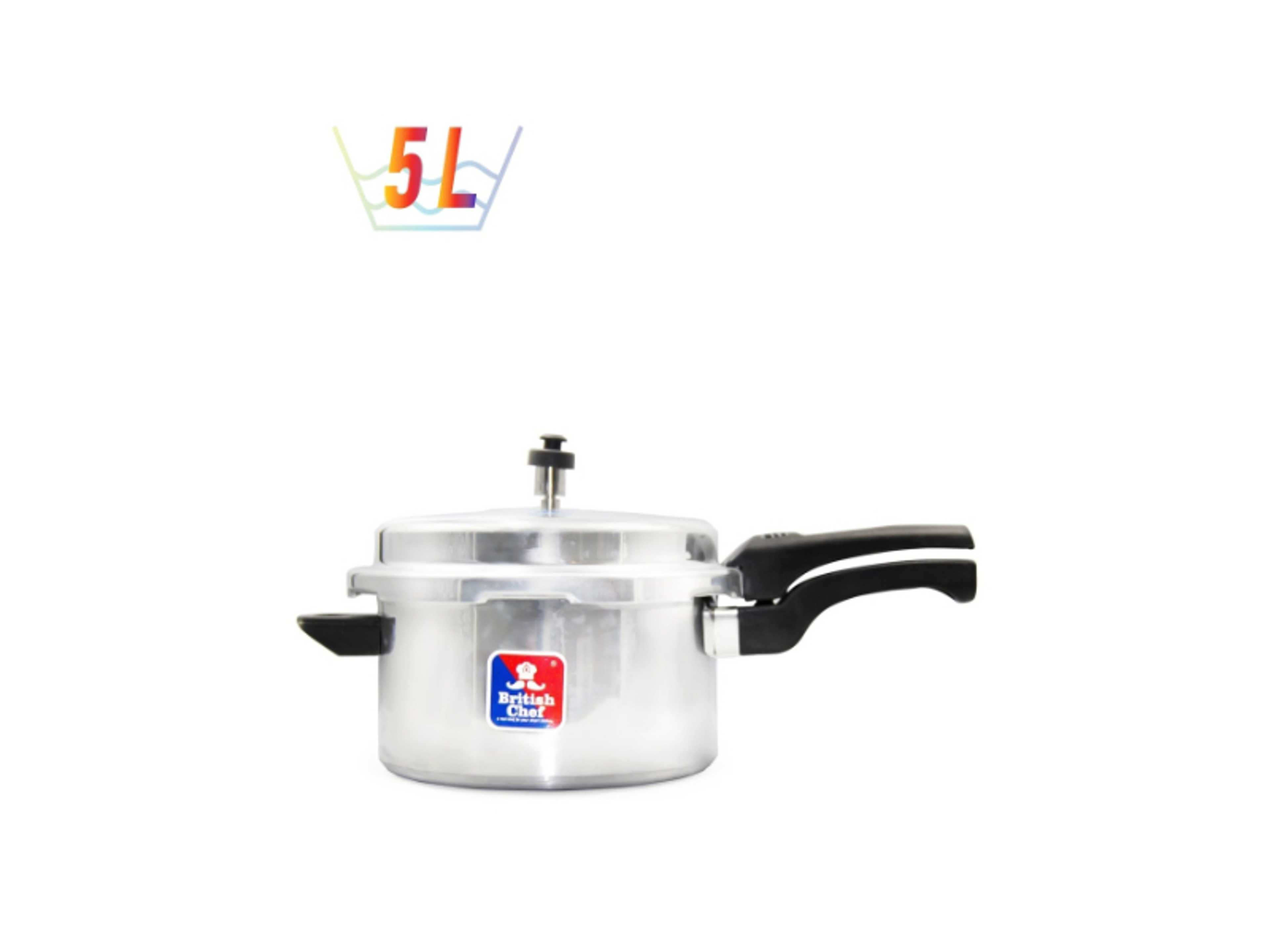 5Liters 5 Liter Aluminum Pressure Cooker with Heat-Resistant Handles, Durable High Quality Aluminum Body with Secure Lid and Valve Silver - Product Main Image