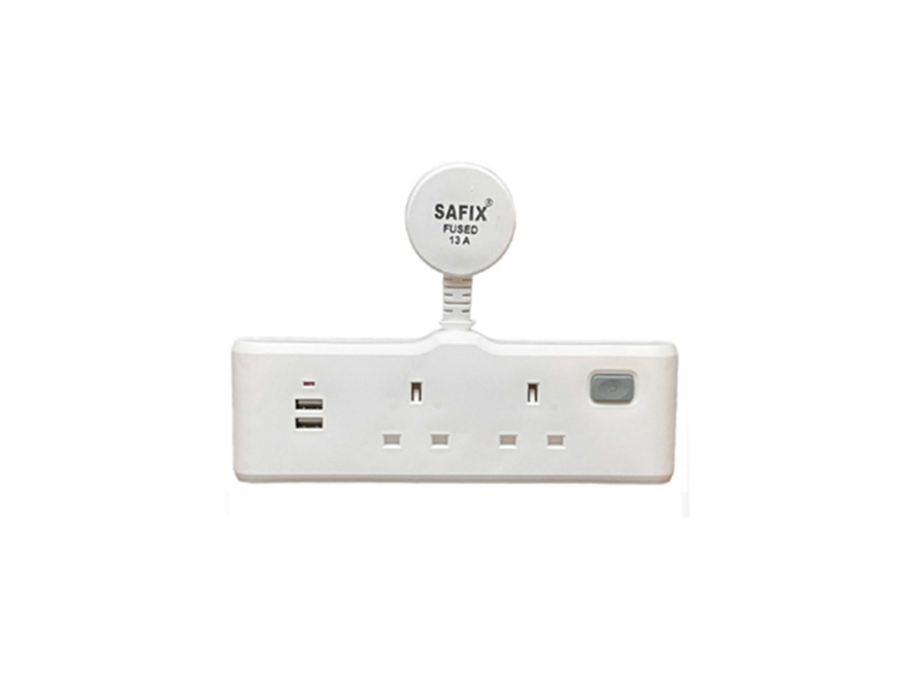 Multi Plug Power Extension adapter with 2 USB Wall sockets for Travel office and home White - Product Main Image
