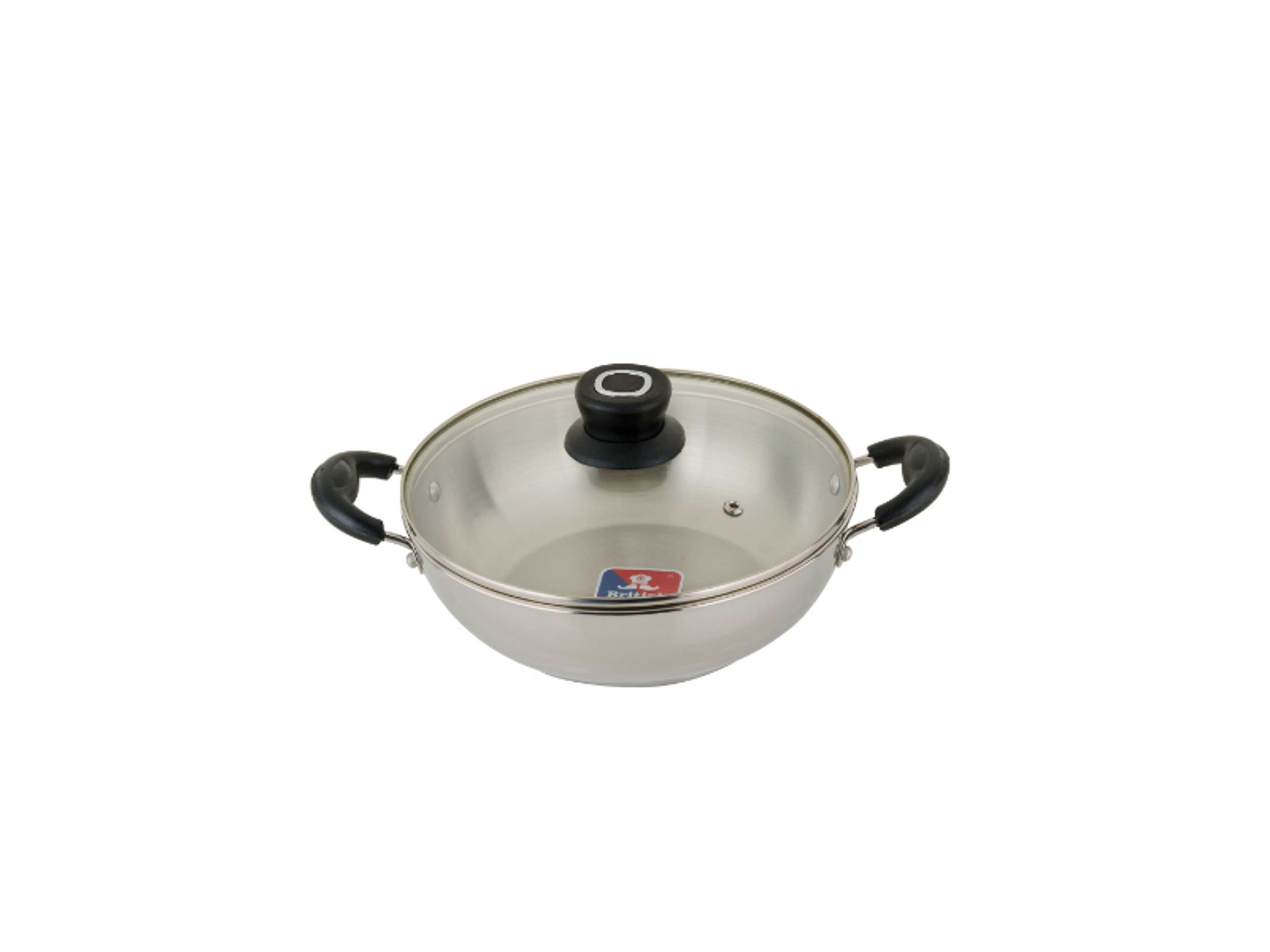 Stainless Steel 22cm Kadai with Glass Lid | Induction & Gas Stove Compatible base| Heat-Resistant Handles | Multipurpose Deep Frying & Cooking Pan - Product Main Image