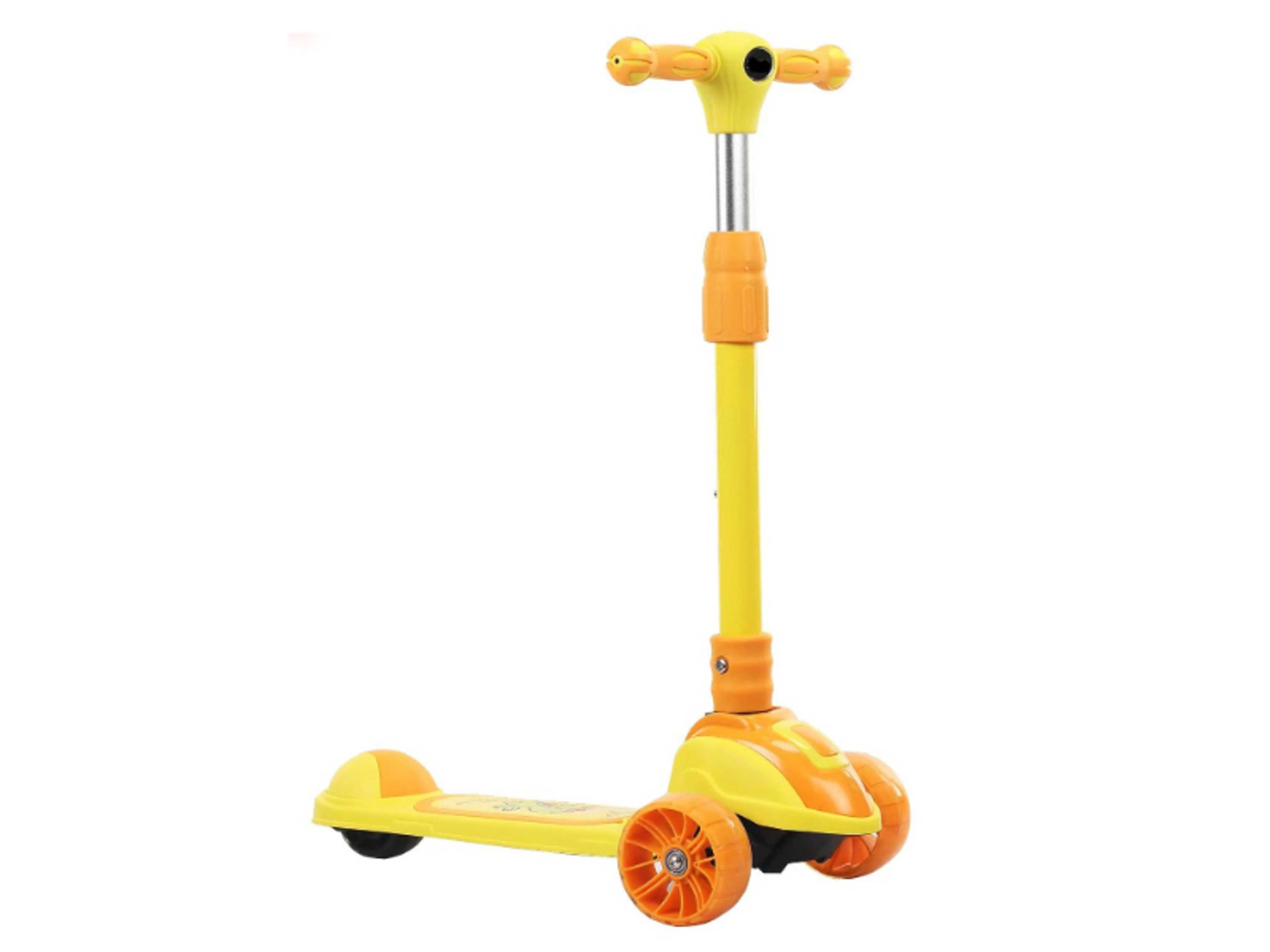 High Speed Rail Head Foldable Scooter for Kids, Toddler Scooter with 3 Adjustable Heights, LED Deck Lights, Flashing Wheels, Head Light, Lean to Steer,Anti-Slip Deck, For Kids Ages 3-8 Years, Yellow - Product Main Image