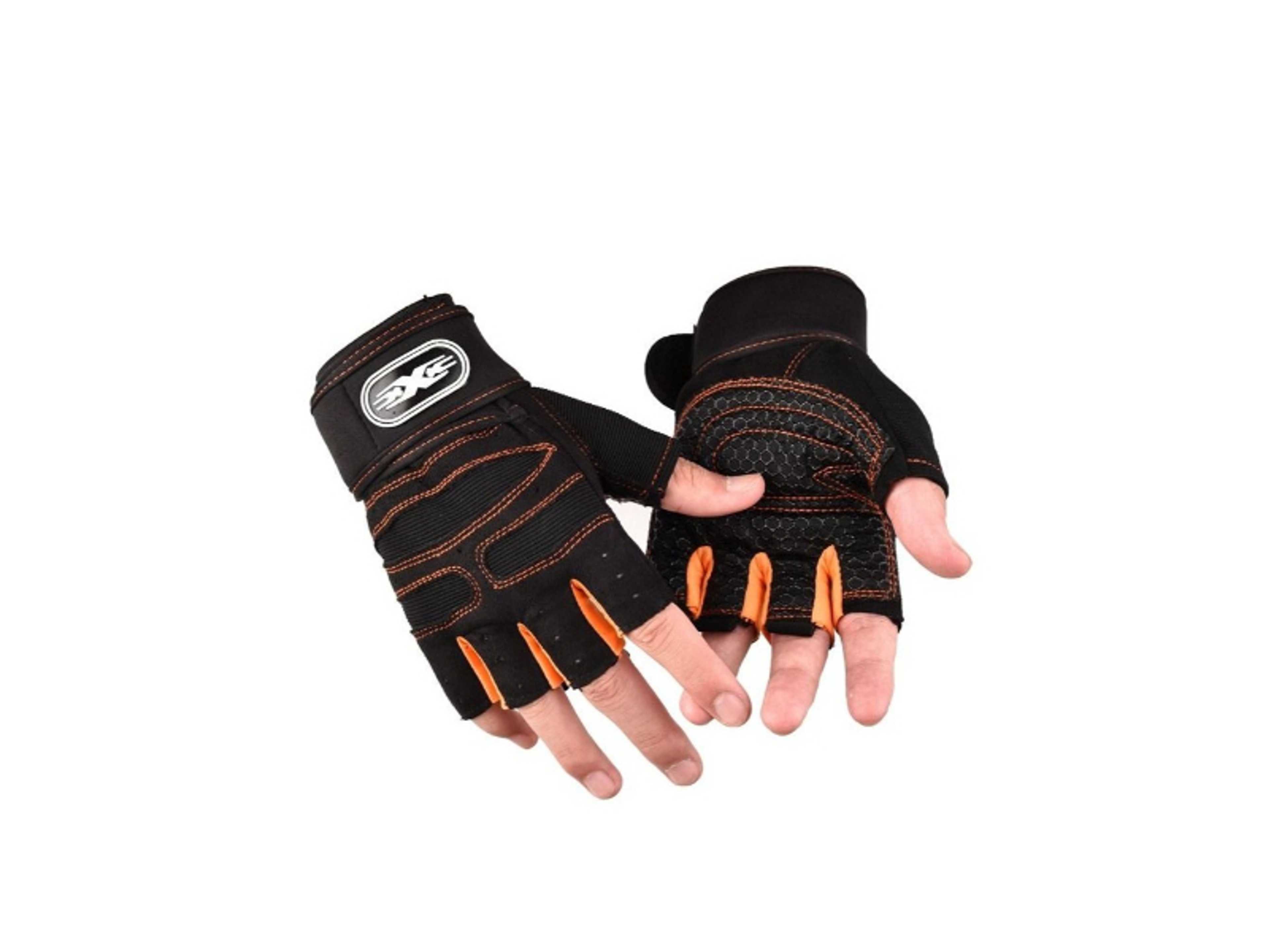 Pair Weight Lifting Gym Workout Gloves Full Finger for Men & Women, Full Palm Protection, for Weightlifting, Training, Fitness, Hanging, Pull ups - XL, Black/Orange - Product Main Image