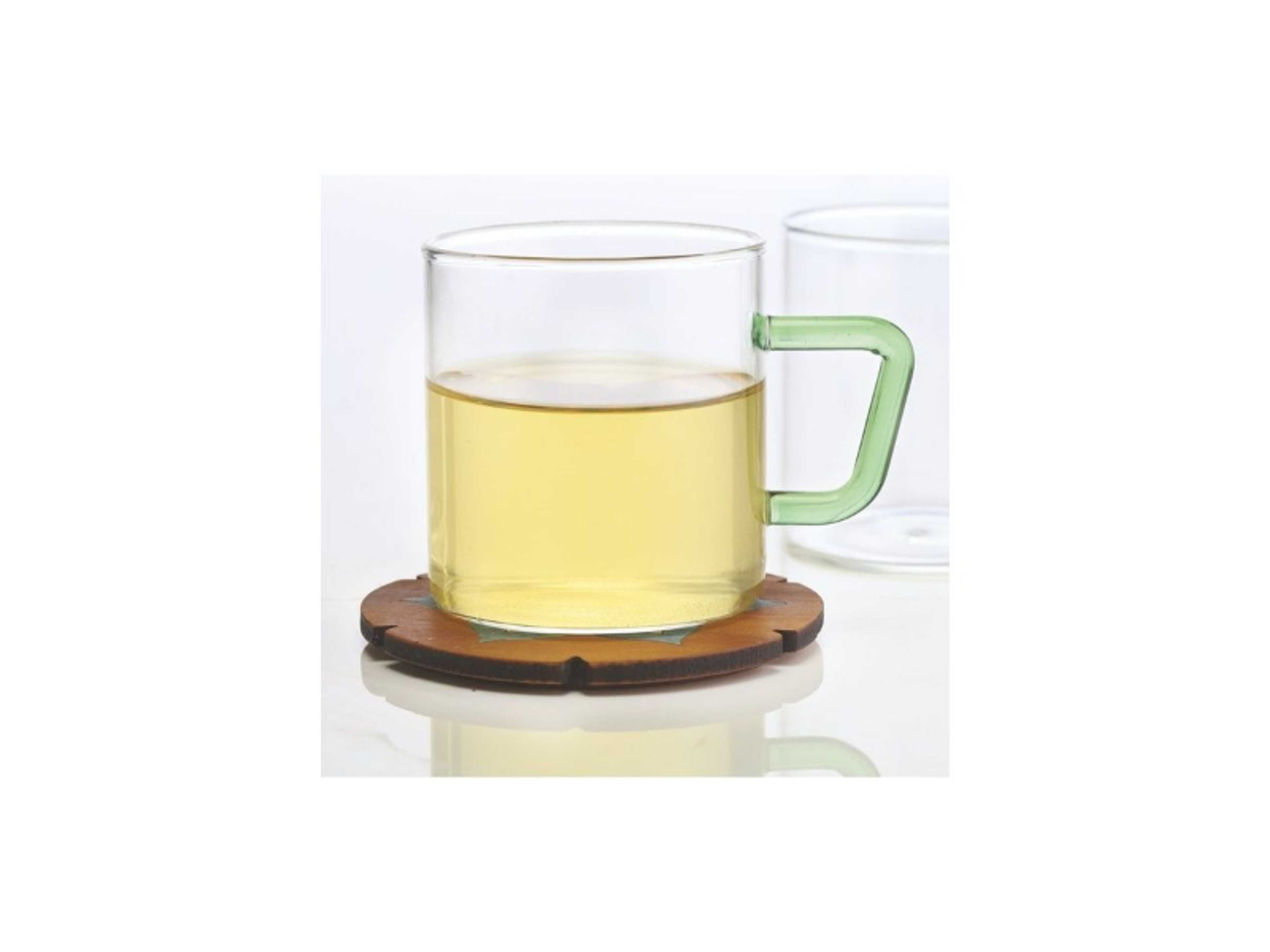 Vision Classic Mug Set Of 6 -Green Handle-Microwavable, Borosilicate White/Green - Product Main Image