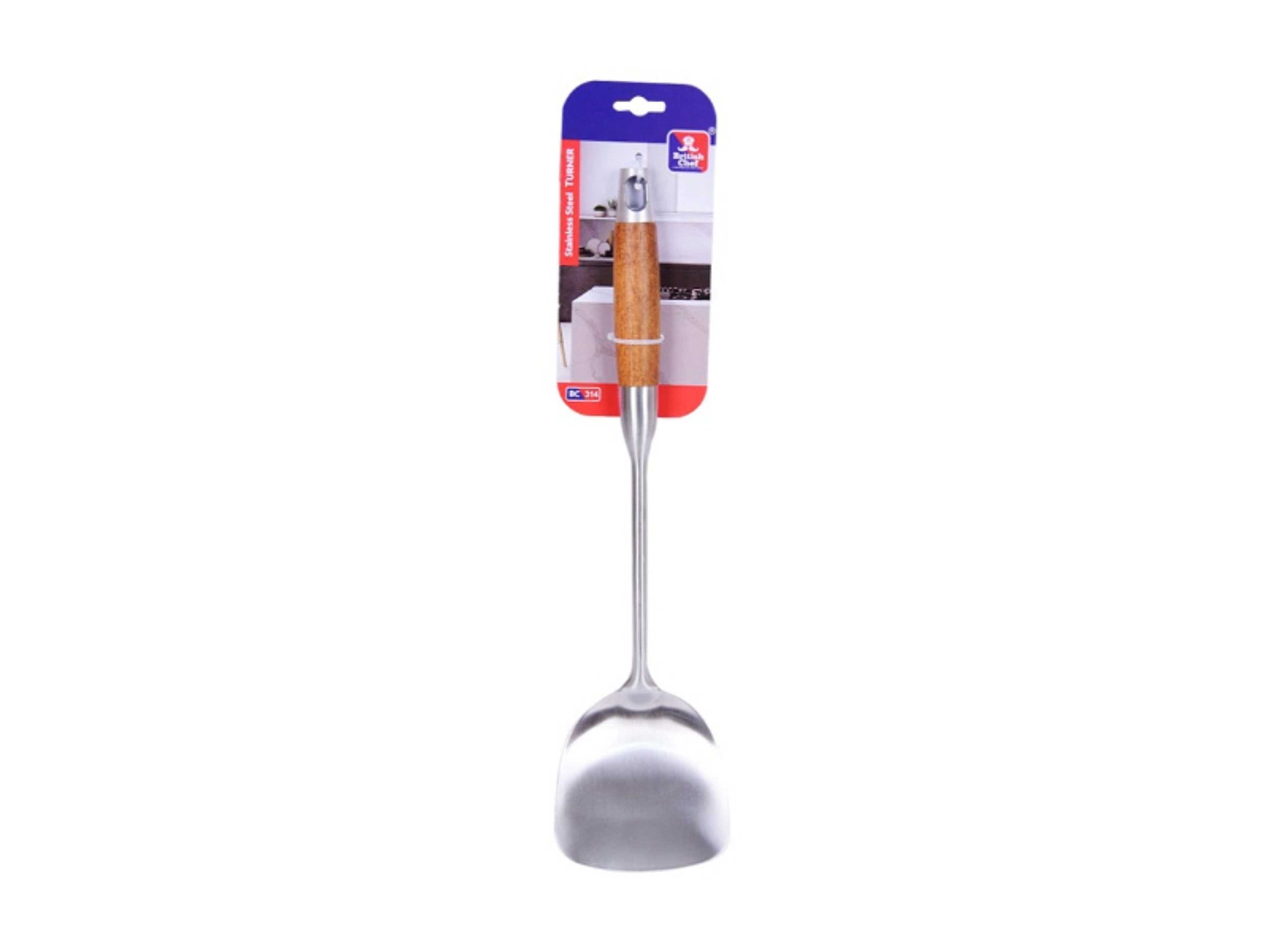 Stainless Steel Turner | Wooden Handle | Frying/Grilling Spoon | Long Handle Turner Spoon | BC314 - Product Main Image