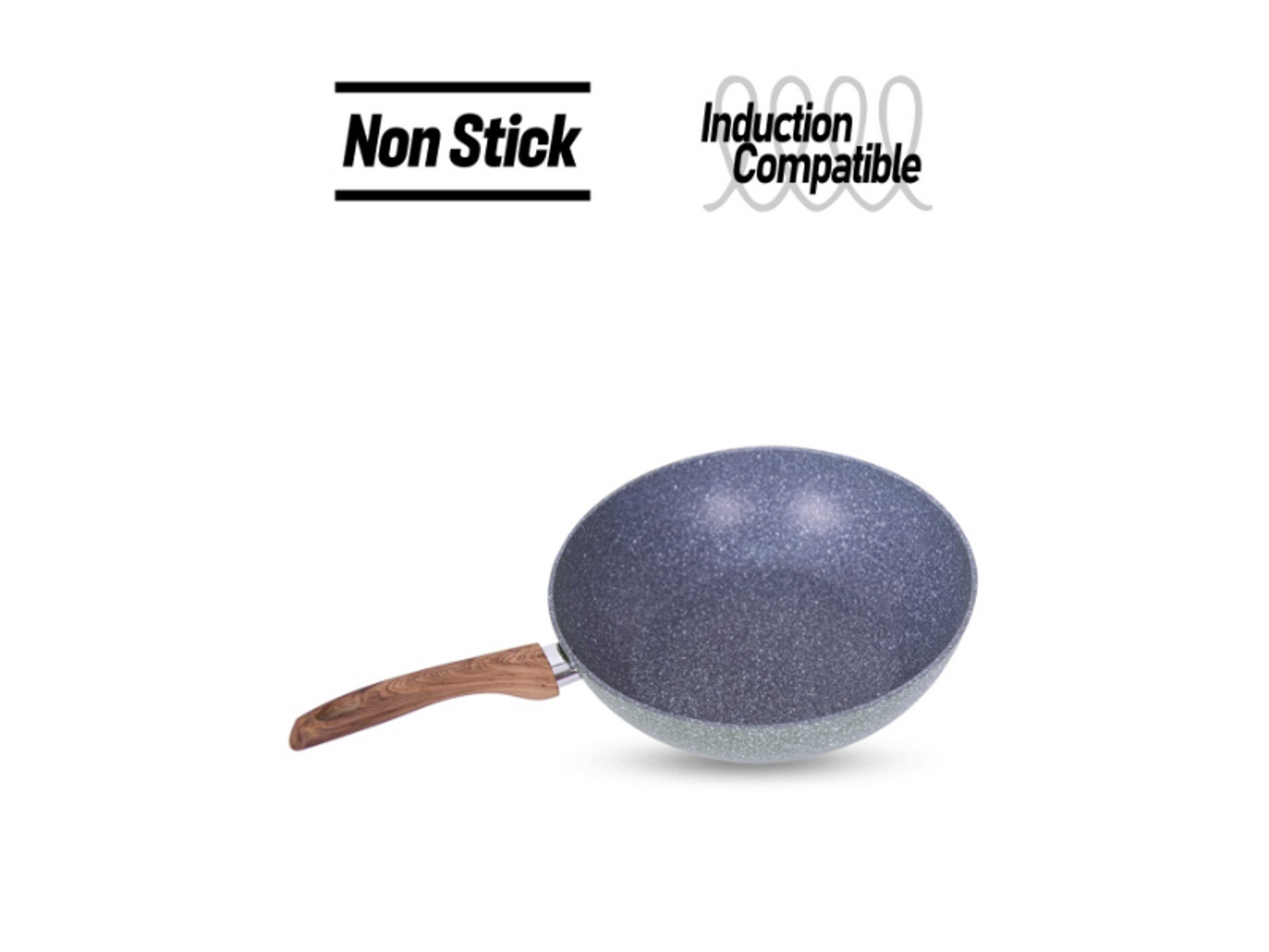 Marble Coated Wokpan 28CM Non-stick 5Layer Coating with 3mm Thick & Induction Bottom- Marble Effect Colour - Product Main Image