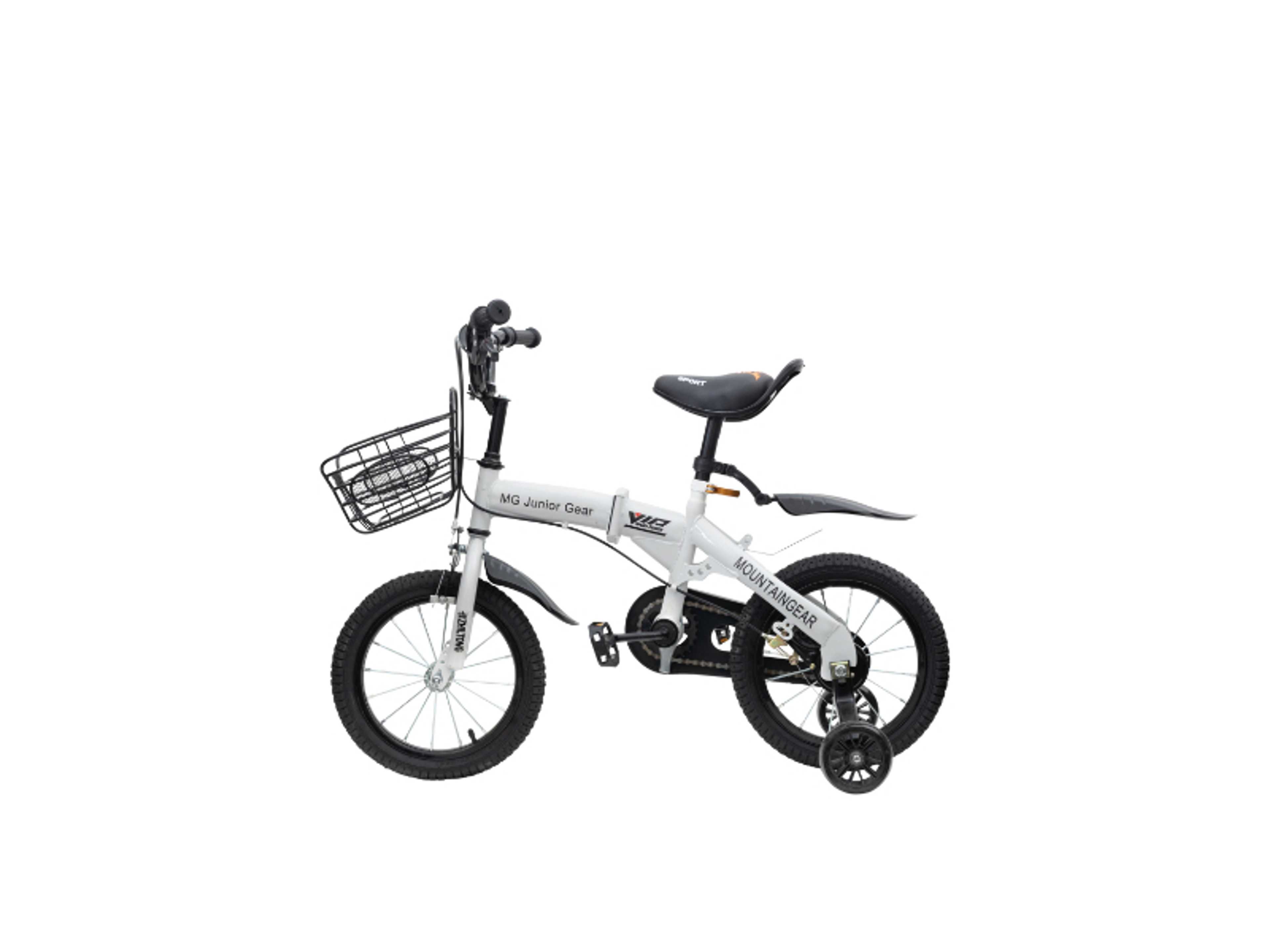 Children's Foldable Bike for 2-7 Years Old, 12" 14" 16" Kids Bike with Basket, Kid's Bicycle with Training wheel-White - Product Main Image