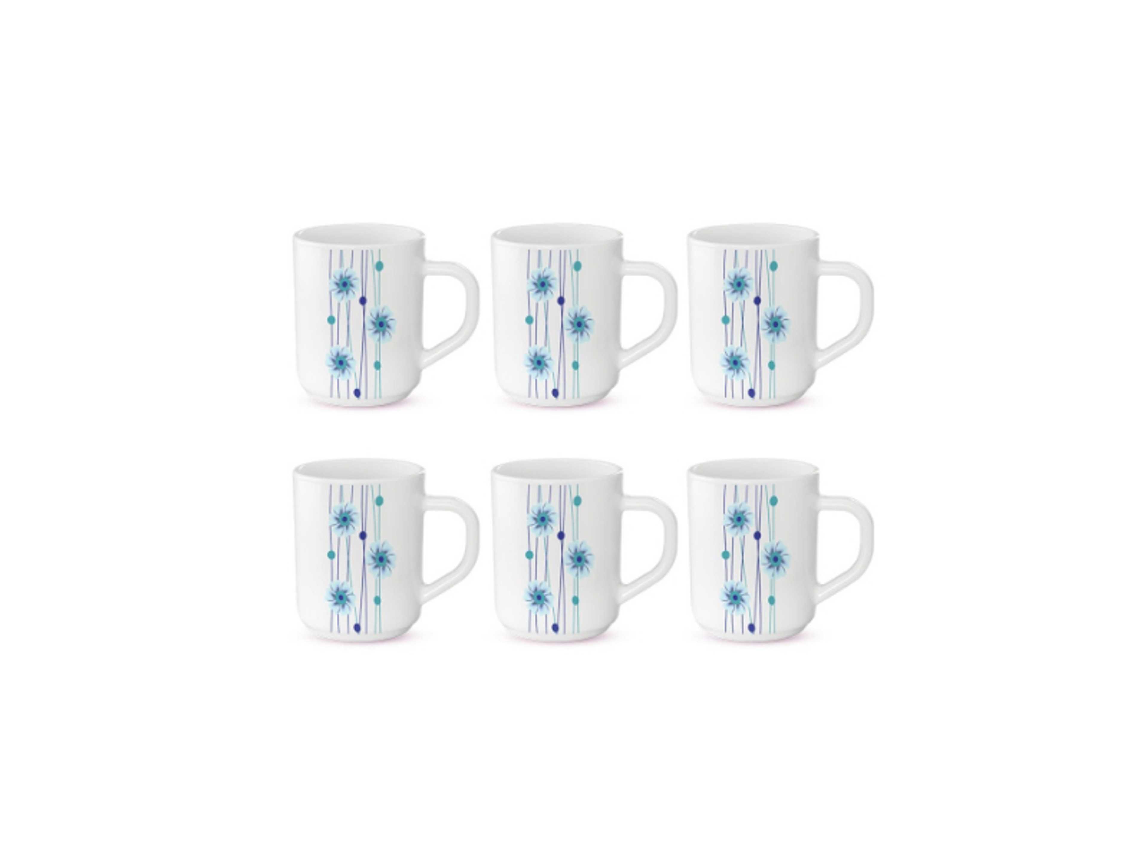 Bluebell 6 Piece Opalware Plano Tea & Coffee Mug Set 240 ML |  Microwave & Dishwasher Safe | Freeze Resistant - Product Main Image