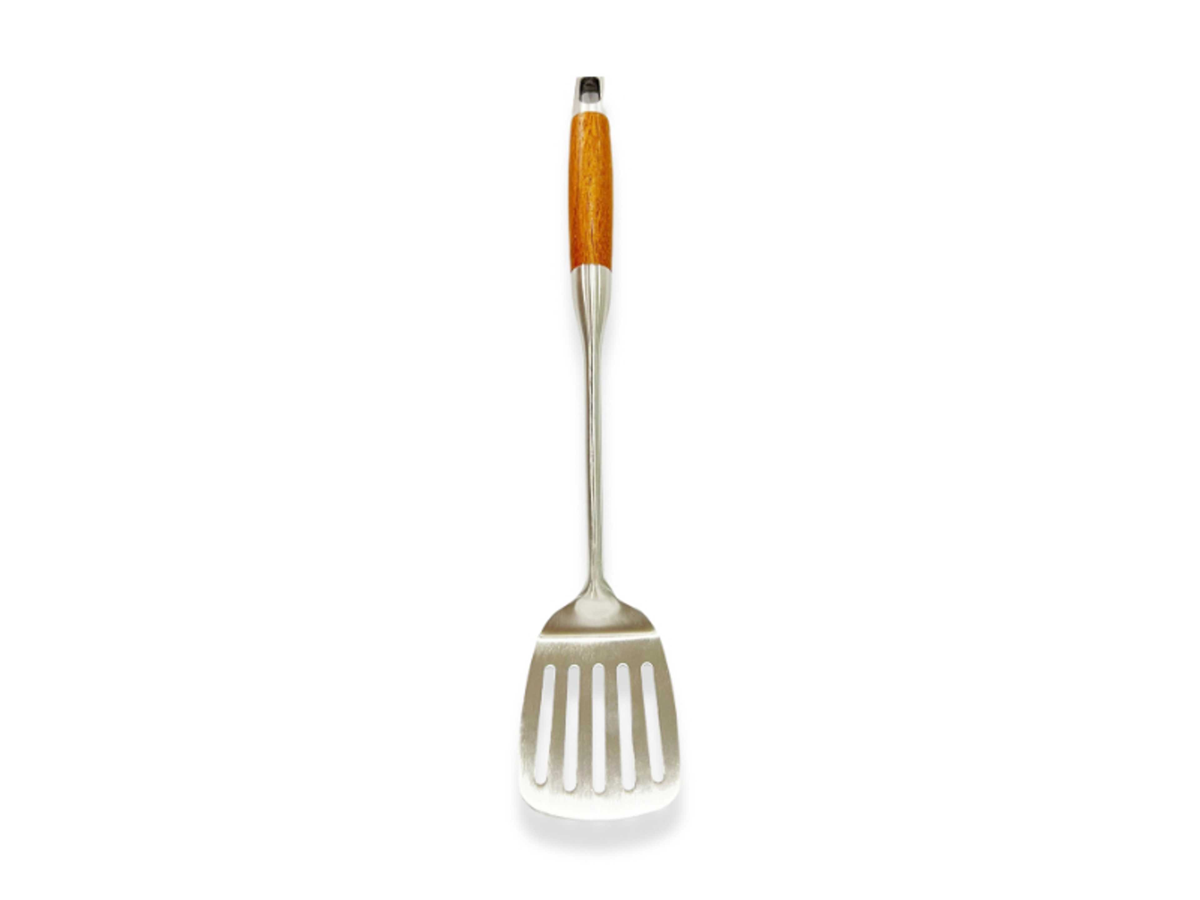 Stainless Steel Slotted Turner | Wooden Handle | Frying/Grilling Spoon | Long Handle Turner Spoon | BC316 - Product Main Image