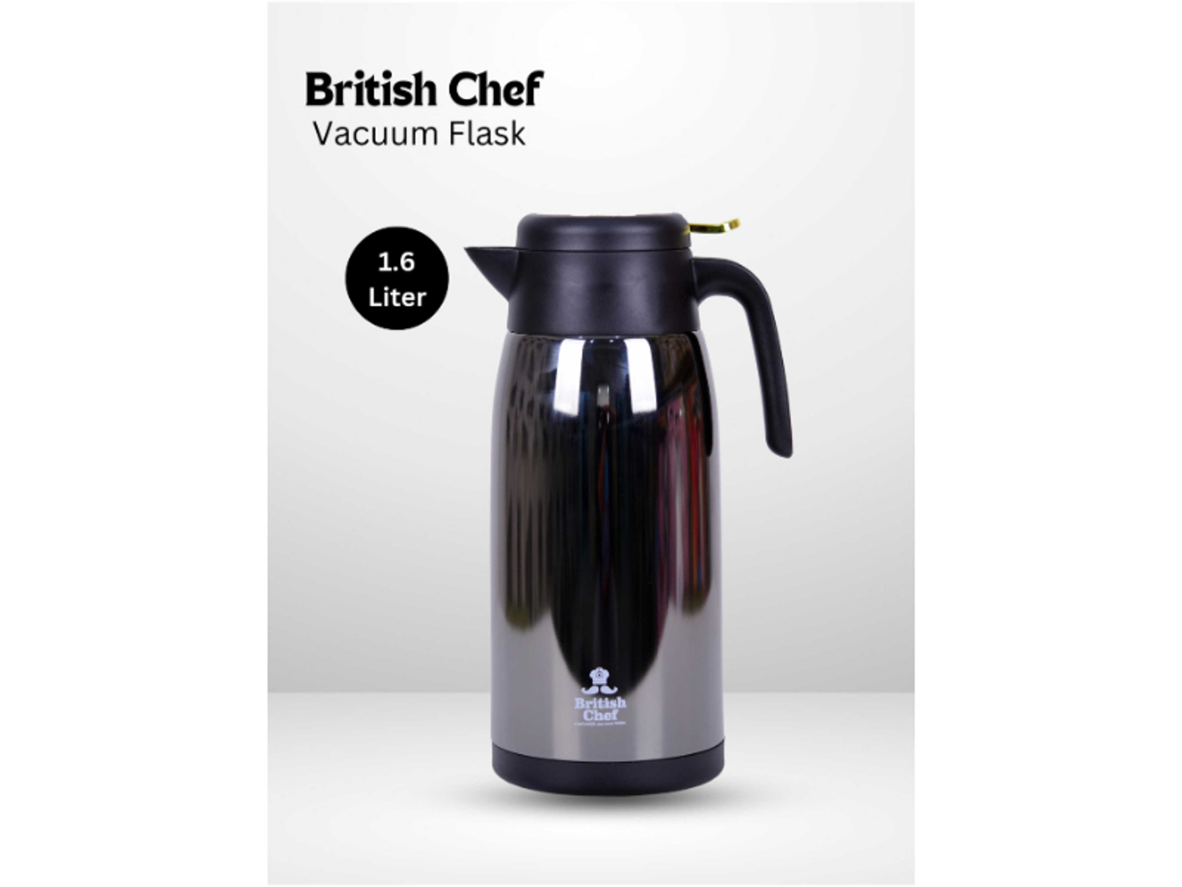 BRITISH CHEF Hot & Cold  Vacuum Flask BC407 | Stainless Steel with Double Wall Glass Thermos | 1.6 Liter Capacity  (Black) - Product Main Image