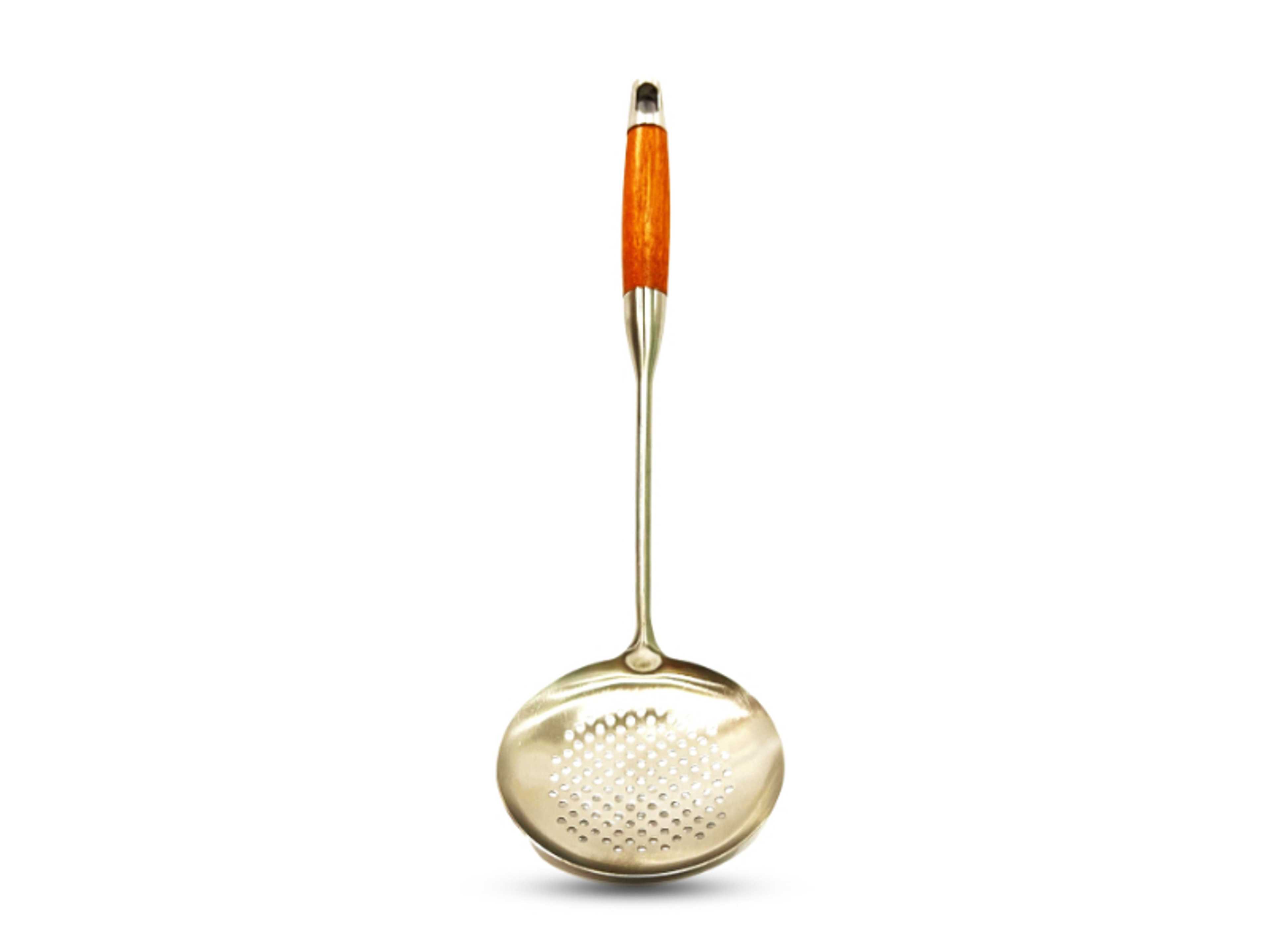 Stainless Steel Skimmer | Wooden Handle | Slot Spoon Oil Skimmer | Long Handle Skimmer Spoon | BC315 - Product Main Image
