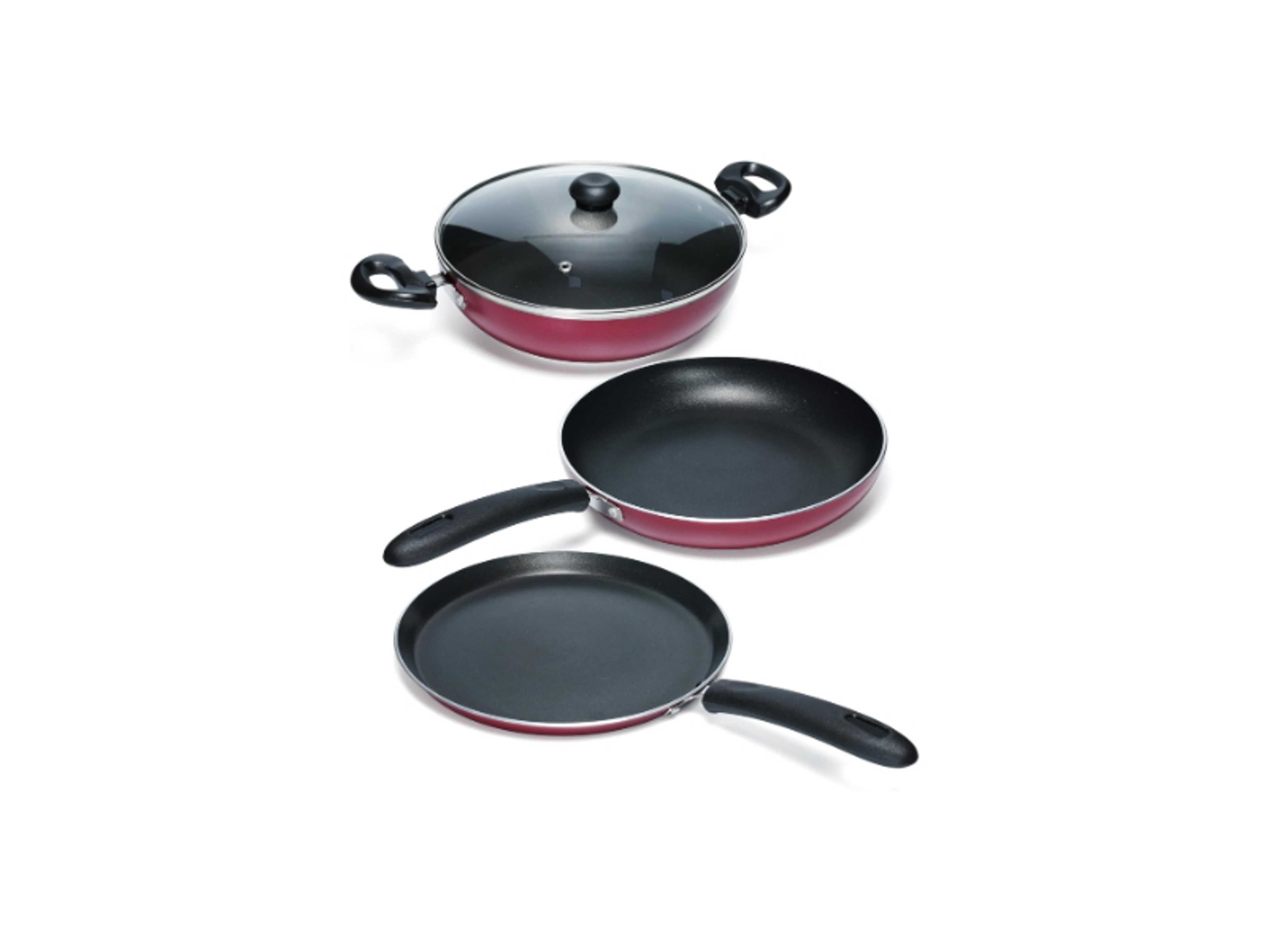 4 Piece Nonstick Cookware Jumbo Set  | 26cm Tawa , 24cm Fry Pan, 24cm Kadai | Insulated Handle Powered with Premium Grip - Product Main Image