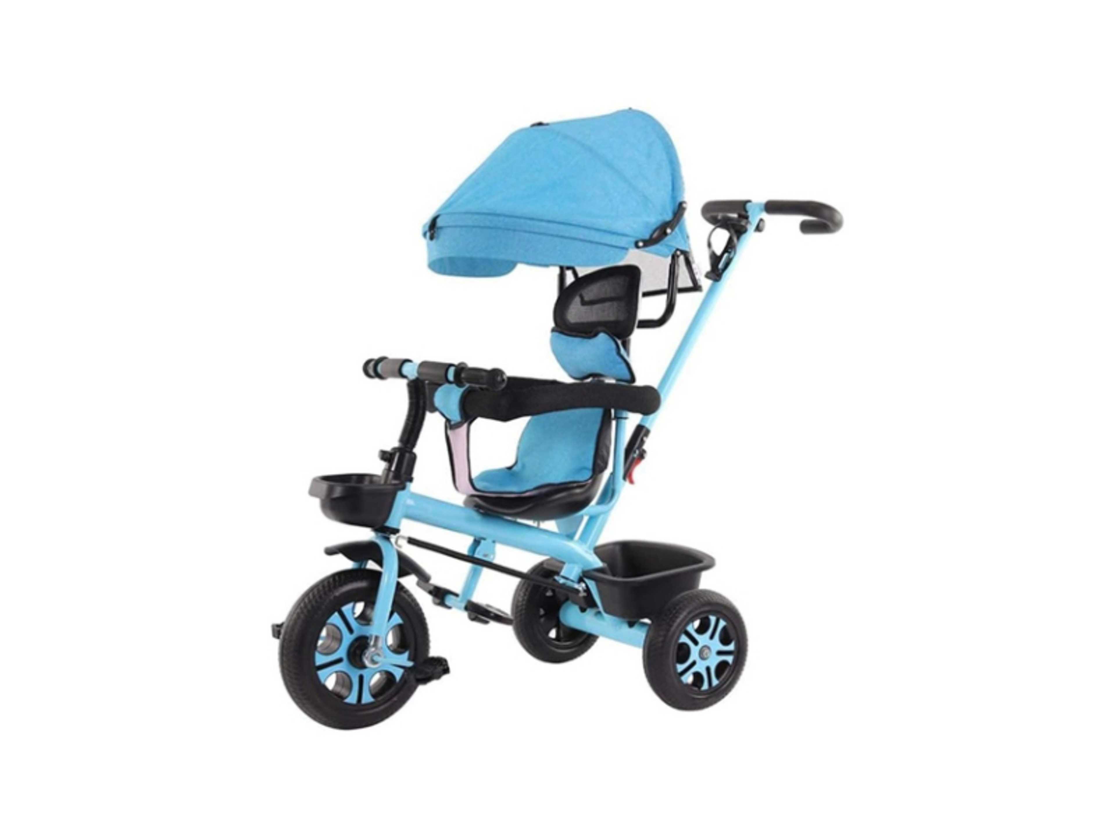 Folding Toddler Tricycle For 1-5 Years Old| 4-in-1 Kids Stroller Trolley | 360° Swivel Seat | Removable Push Handle | Rear Wheel Dual Brakes | Adjustable Canopy & Storage-Blue - Product Main Image