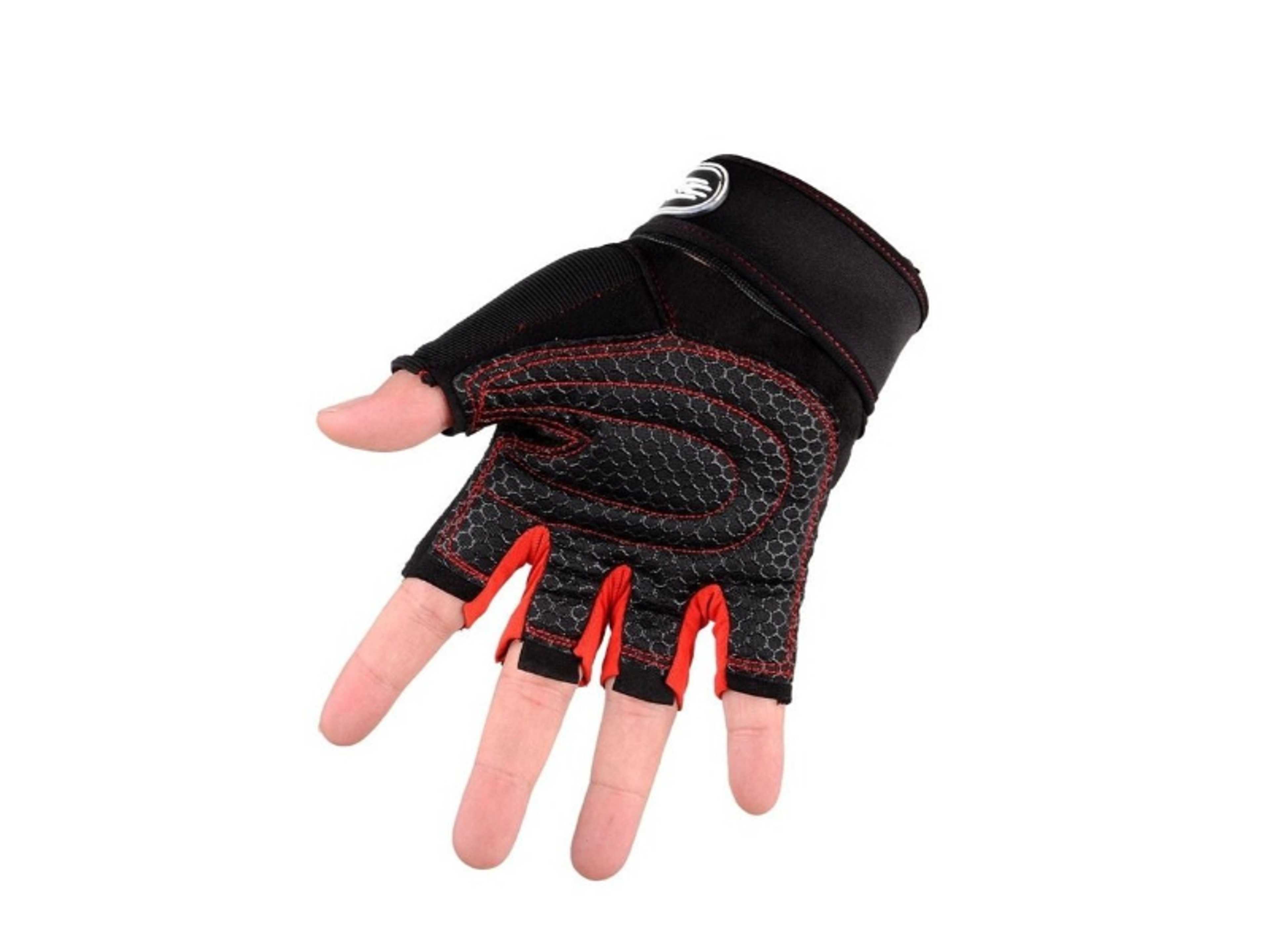 Pair Weight Lifting Gym Workout Gloves Full Finger for Men & Women, Full Palm Protection, for Weightlifting, Training, Fitness, Hanging, Pull ups - M, Black/Red - Product Main Image