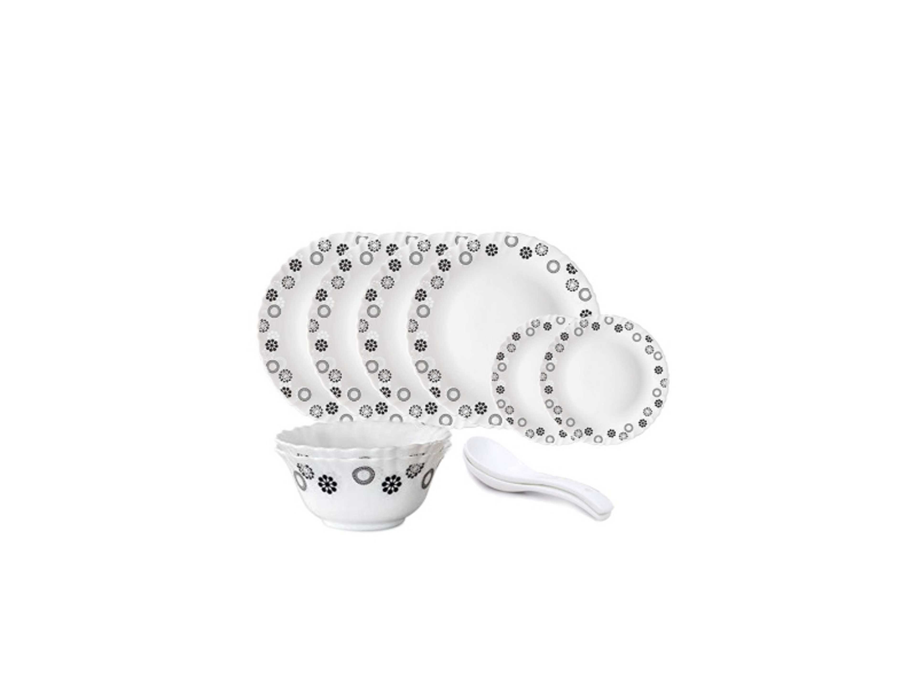 10 Pieces Opalware Dinner Sets- Microwave & Dishwasher Safe-Universe Dinnerware set with 4-Piece Full Plate/ 2-Piece Side Plates/ 2-Piece Soup Bowls/2-Piece Spoons- White ‎30 x 29 x 17 cm - Product Main Image