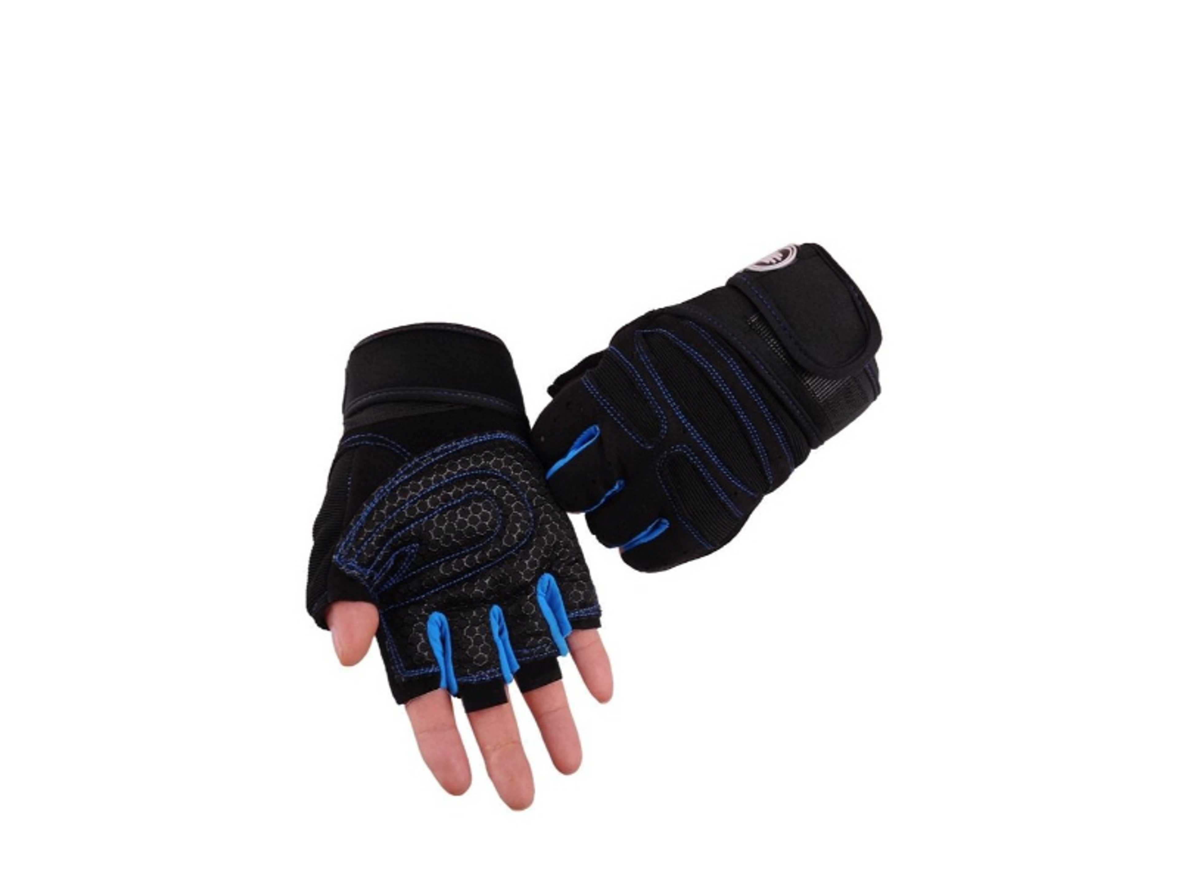Pair Weight Lifting Gym Workout Gloves Full Finger for Men & Women, Full Palm Protection, for Weightlifting, Training, Fitness, Hanging, Pull ups - L, Black/Blue - Product Main Image
