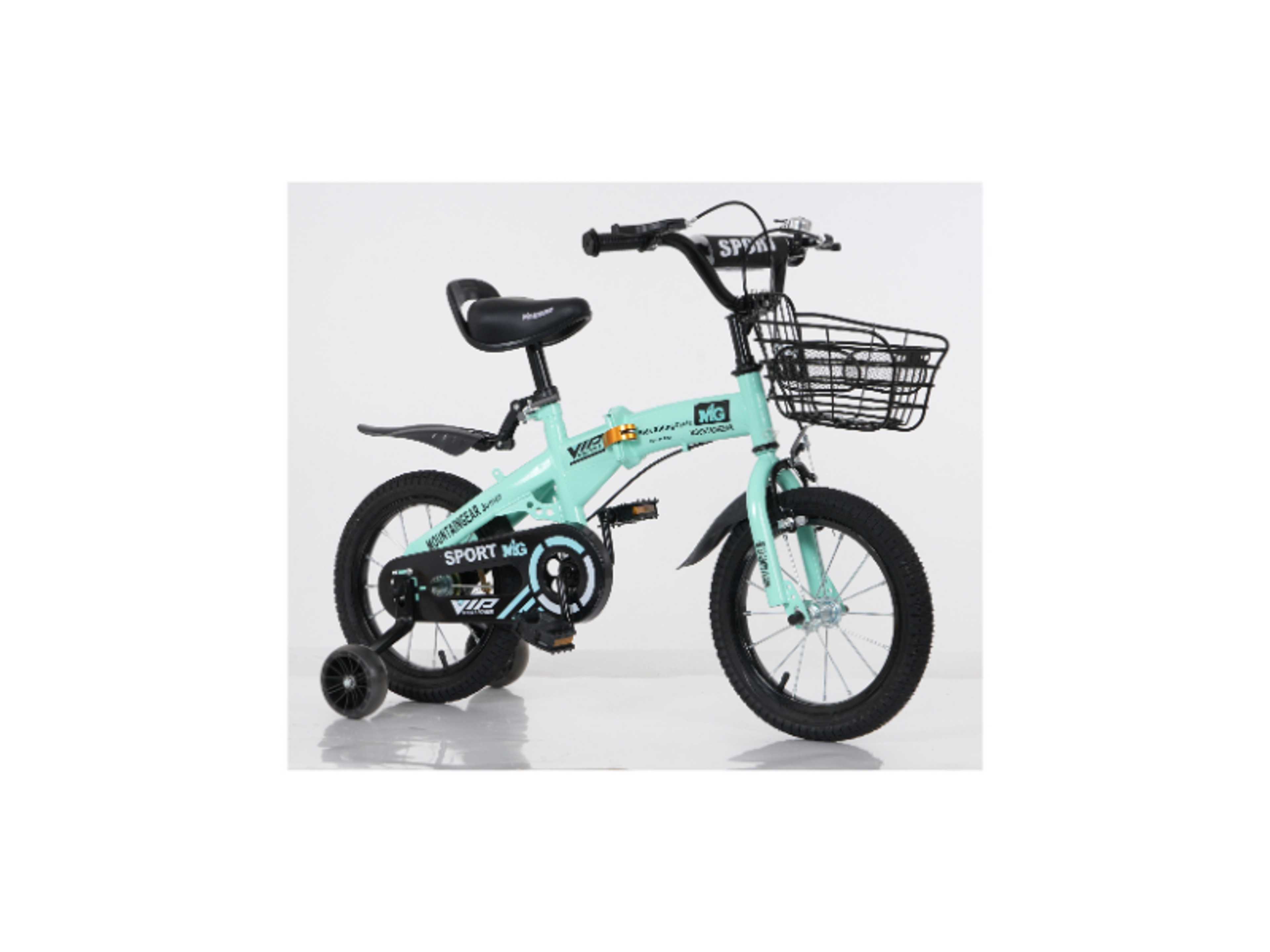 Children's Foldable Bike for 2-9 Years Old, 12/14/16/18 Inch Kids Bike with Basket, Kid's Bicycle with Training wheel-Green - Product Main Image