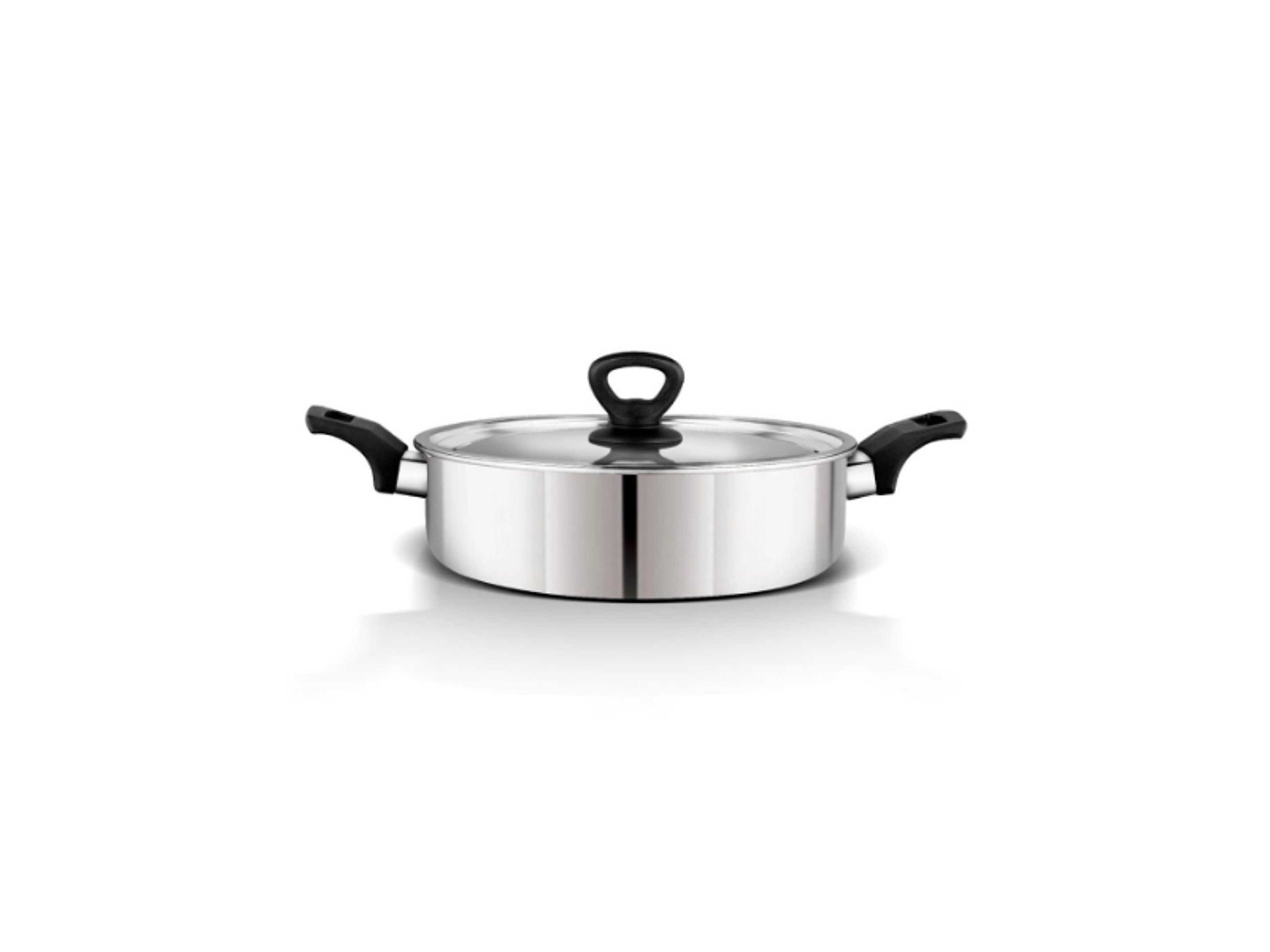 Durable Stainless Steel Kadai & Cooking Pan 24cm, Heat Resistant Handle With Lid, Mirror Finish, Heavy Base Bottom, Oven Safe, Non-Stick Interior, Dishwasher Safe Silver, Black - Product Main Image