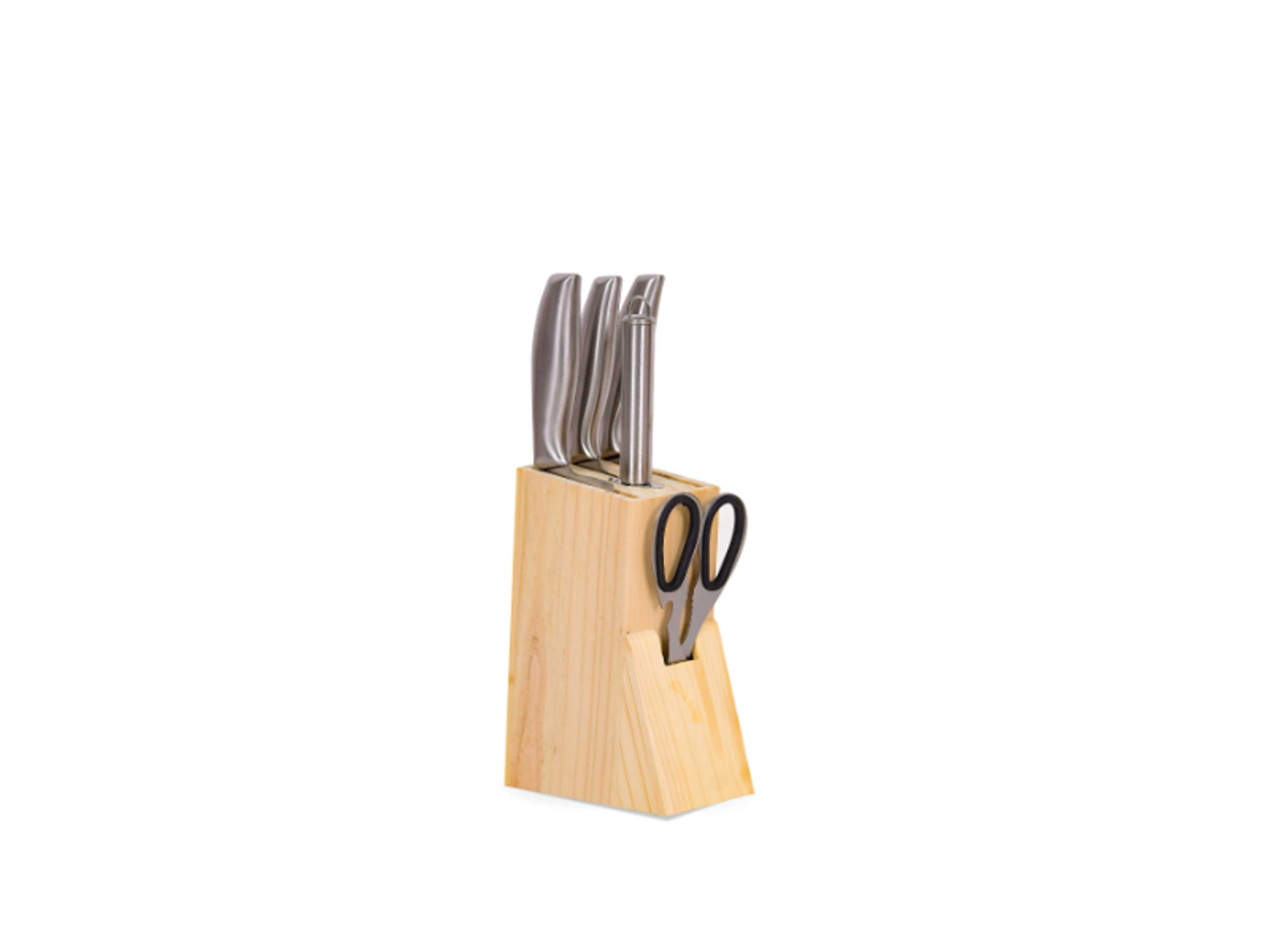 6-Piece Stainless Steel Kitchen Tool Set: Sharpening Stick, Slicer, Multi-Purpose Knife, Fruit Knife, Kitchen Scissors, and Storage Base - Product Main Image