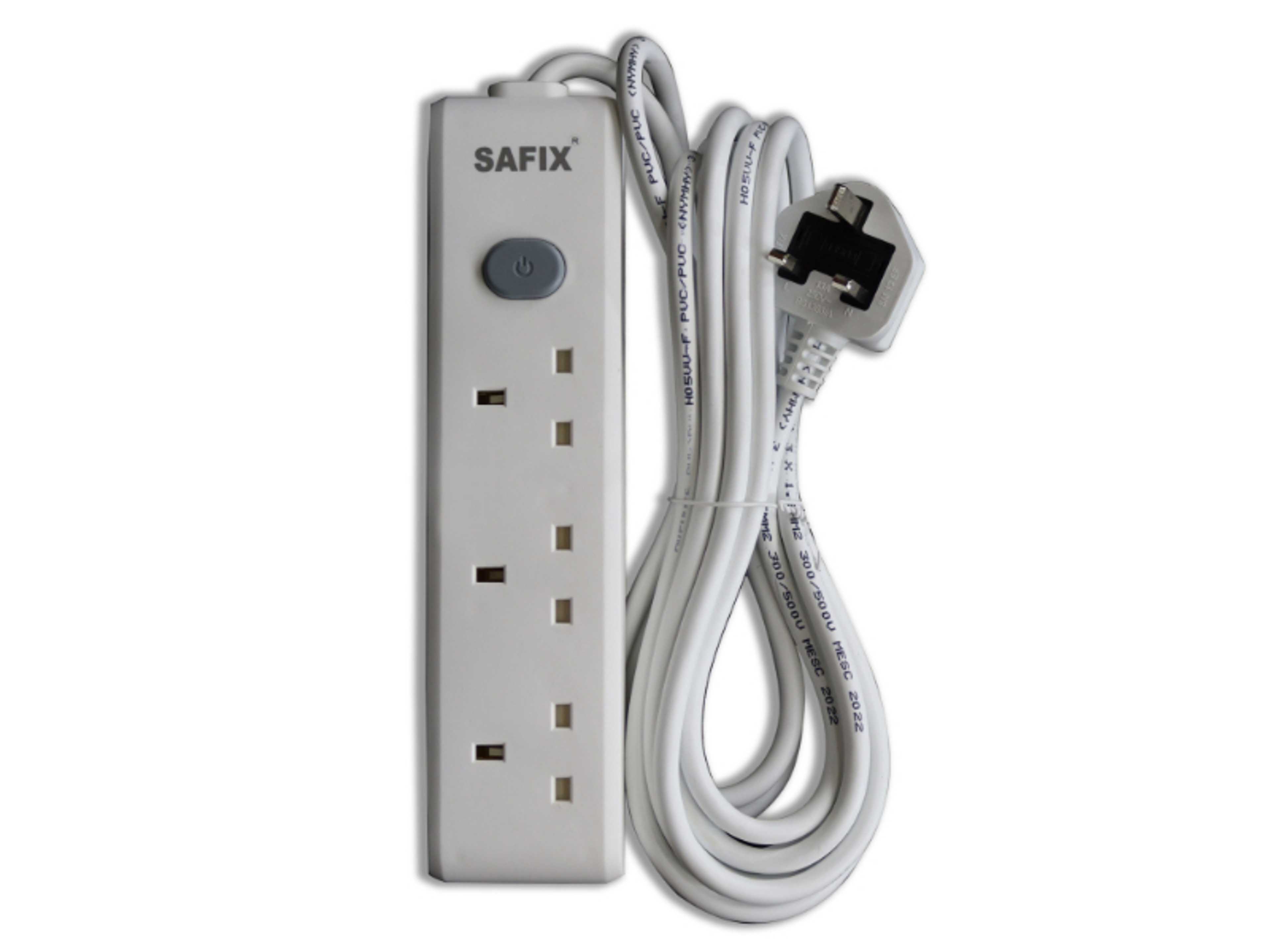 5 Yard Power Extension Cord, Multi plug with 3 Power Sockets and On Off Switch White, Saudi Made - Product Main Image