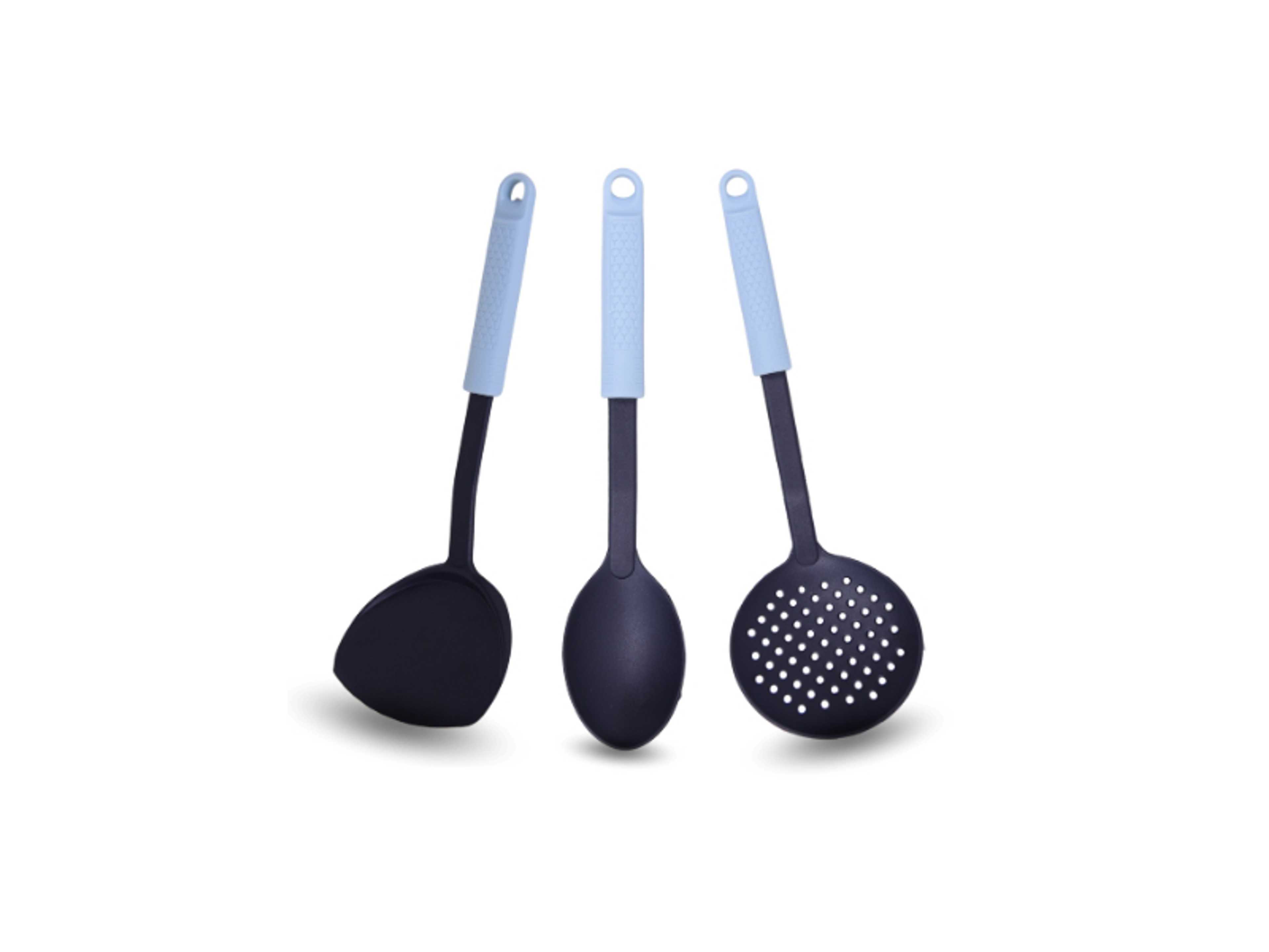 3-Piece Non-Stick Utensil Spoon Set | Turner Spatula, Skimmer Spoon, Solid Spoon | Heat Safe with Non-Slip, Soft Grip Handles | Cookware & Easy Food Prep - Product Main Image