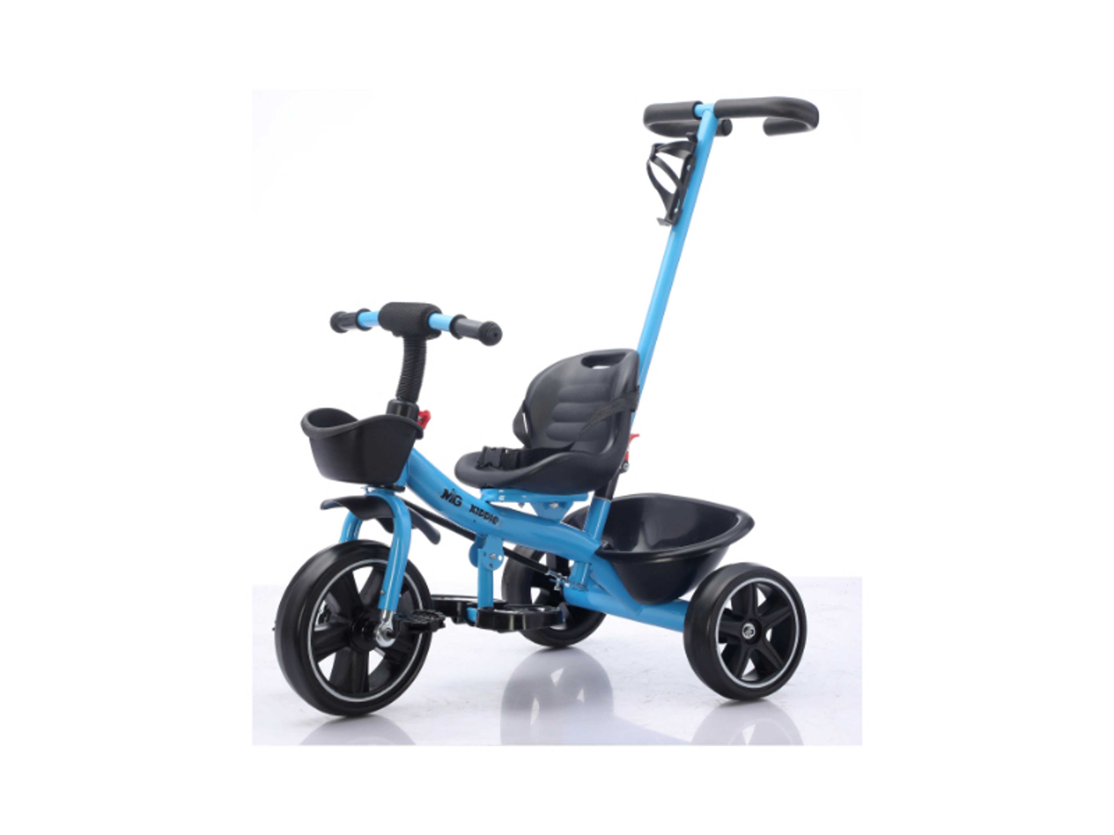Kids 2-in-1 Parental Push Handle Bike with Lights & Music | 3-Wheel Toddler Bike with Front Basket & Rear Storage| Safety Belt | Anti-Slip Pedals | Sturdy Steel Frame | Fun Ride-On Toy For 1-5 Years - Product Main Image