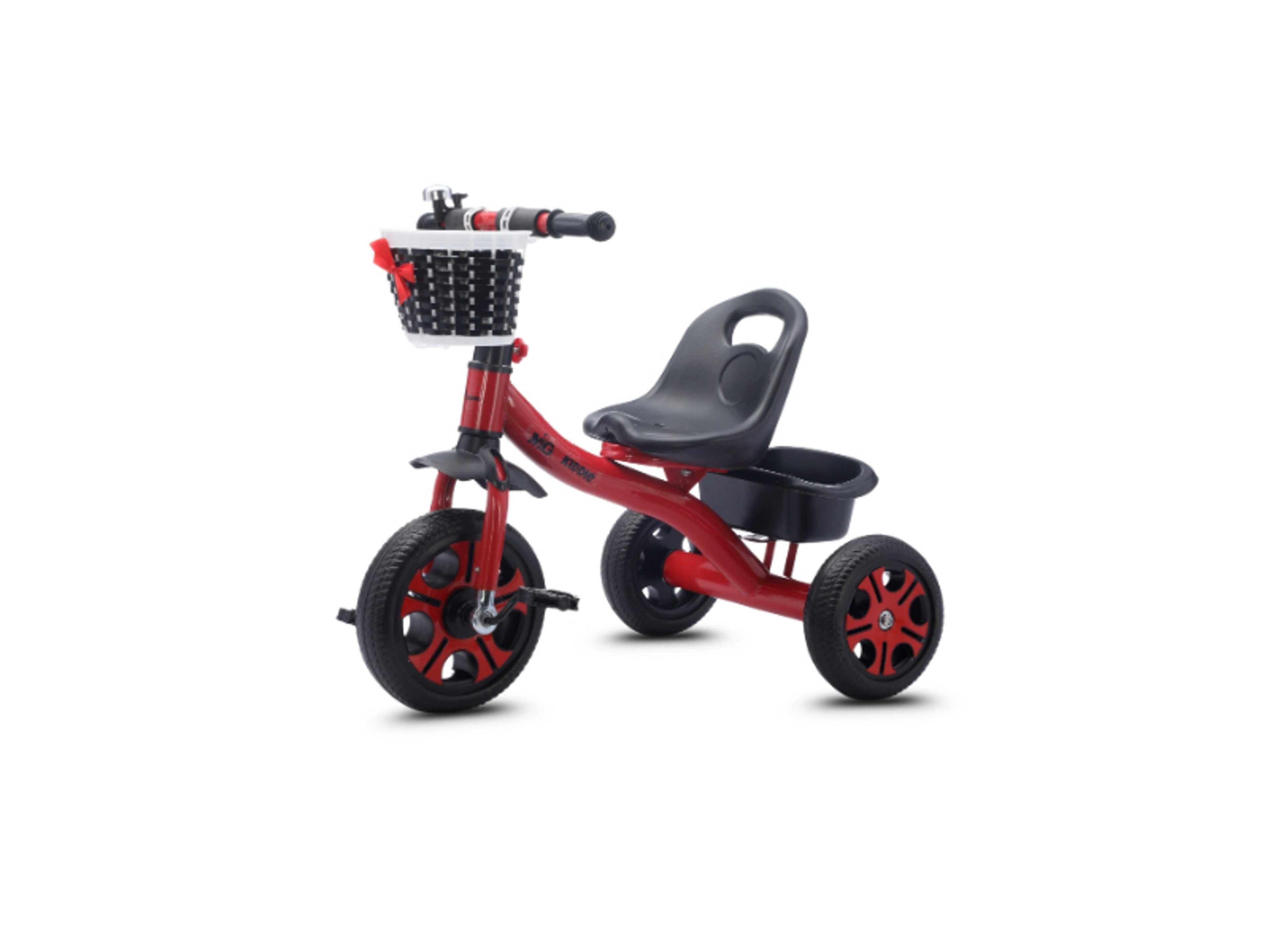 Kids Tricycle with Basket & Rear Storage | 3-Wheel Bike for 2-5 Years Toddlers | Durable Steel Frame | Anti-Slip Pedals | Comfortable Seat with Backrest | Bell & Accessories | Indoor & Outdoor Ride-On Toy- Red - Product Main Image