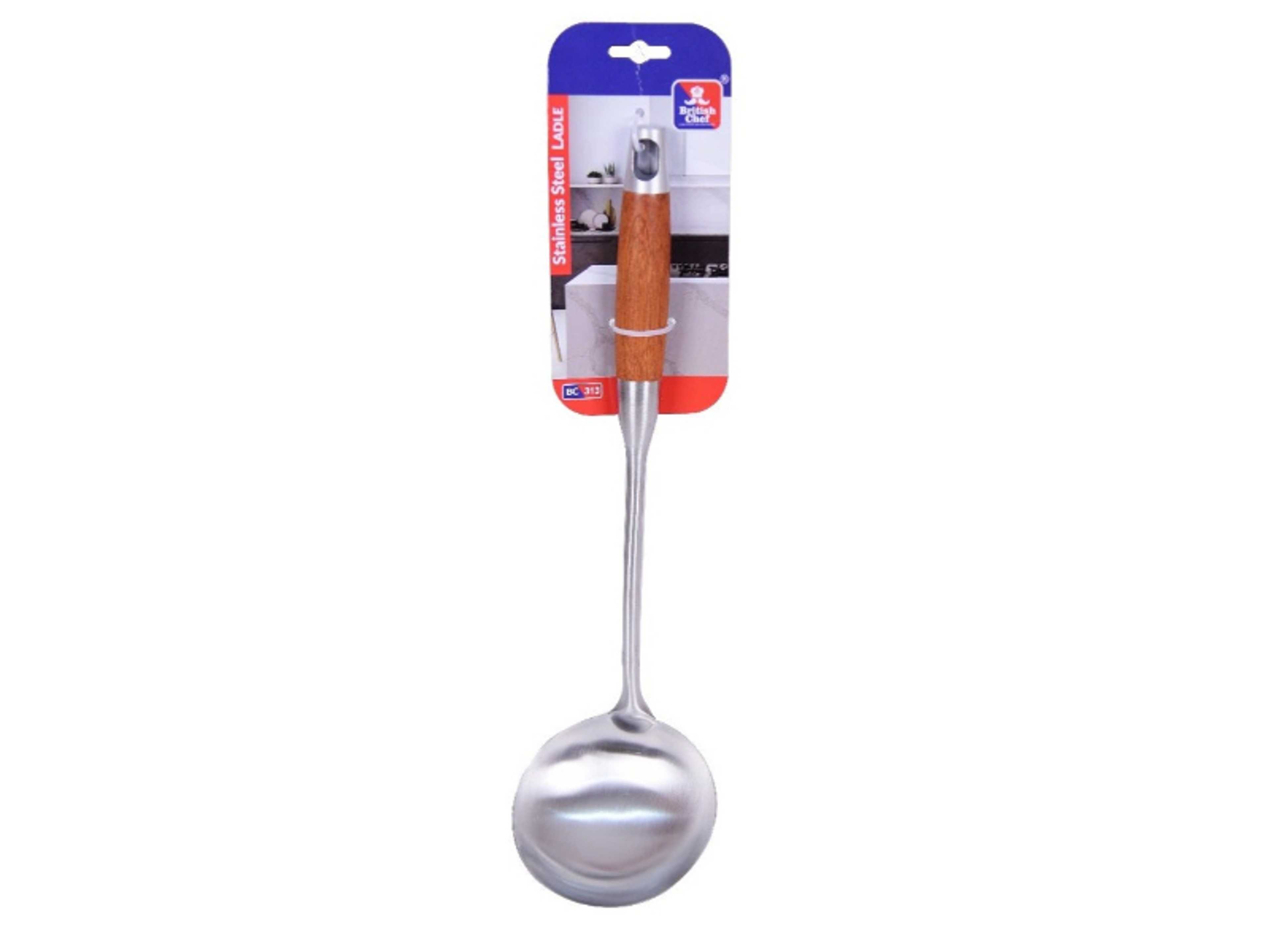 Stainless Steel Ladle Spoon | Wooden Handle | Heavy Duty Soup/Gravy Ladle | Long Handle Ladle Spoon | BC313 - Product Main Image