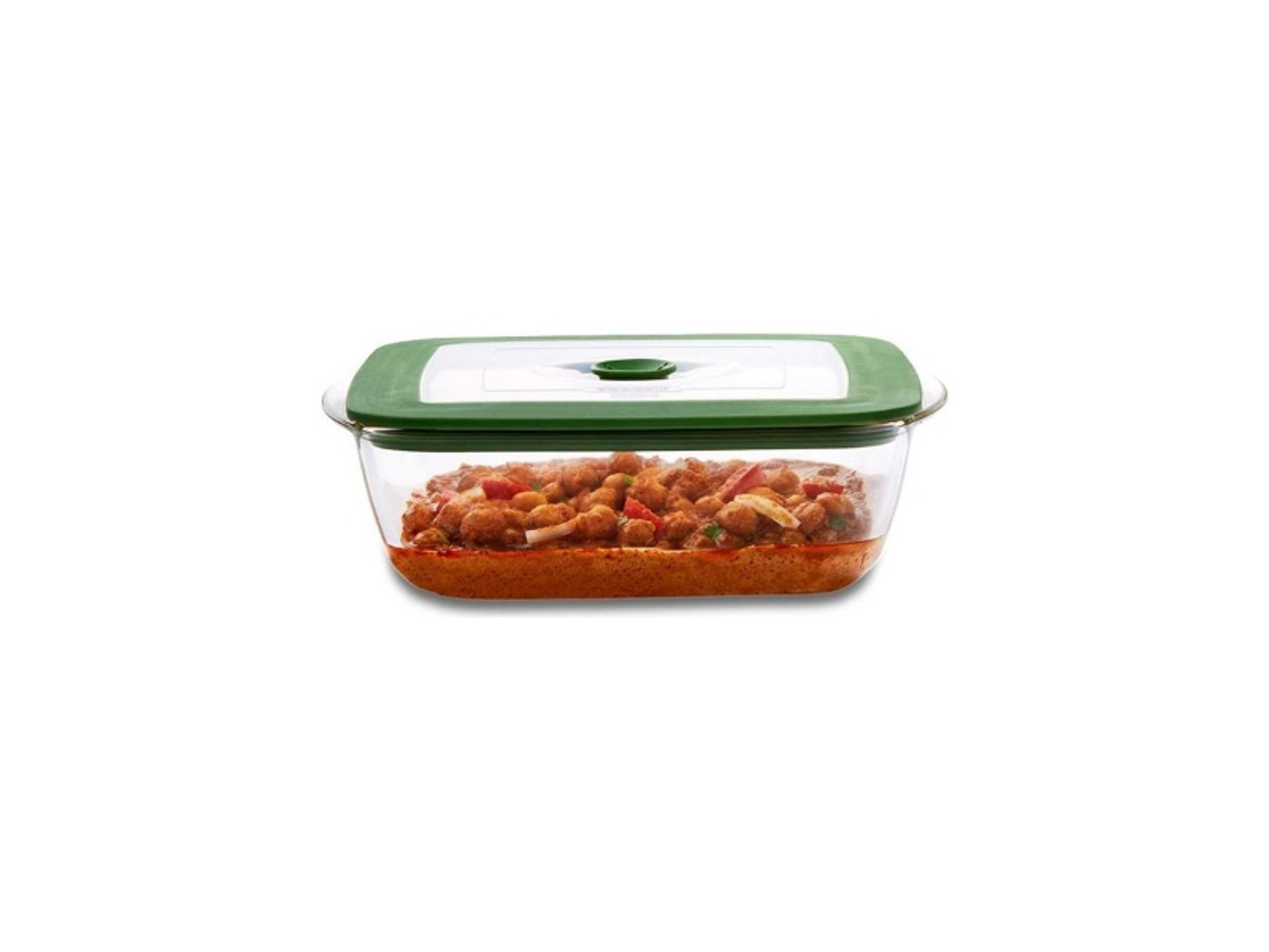 Square Cake Dish With Green Lid, Microwave, Oven And Dishwasher Proof Green/White 1Liters - Product Main Image