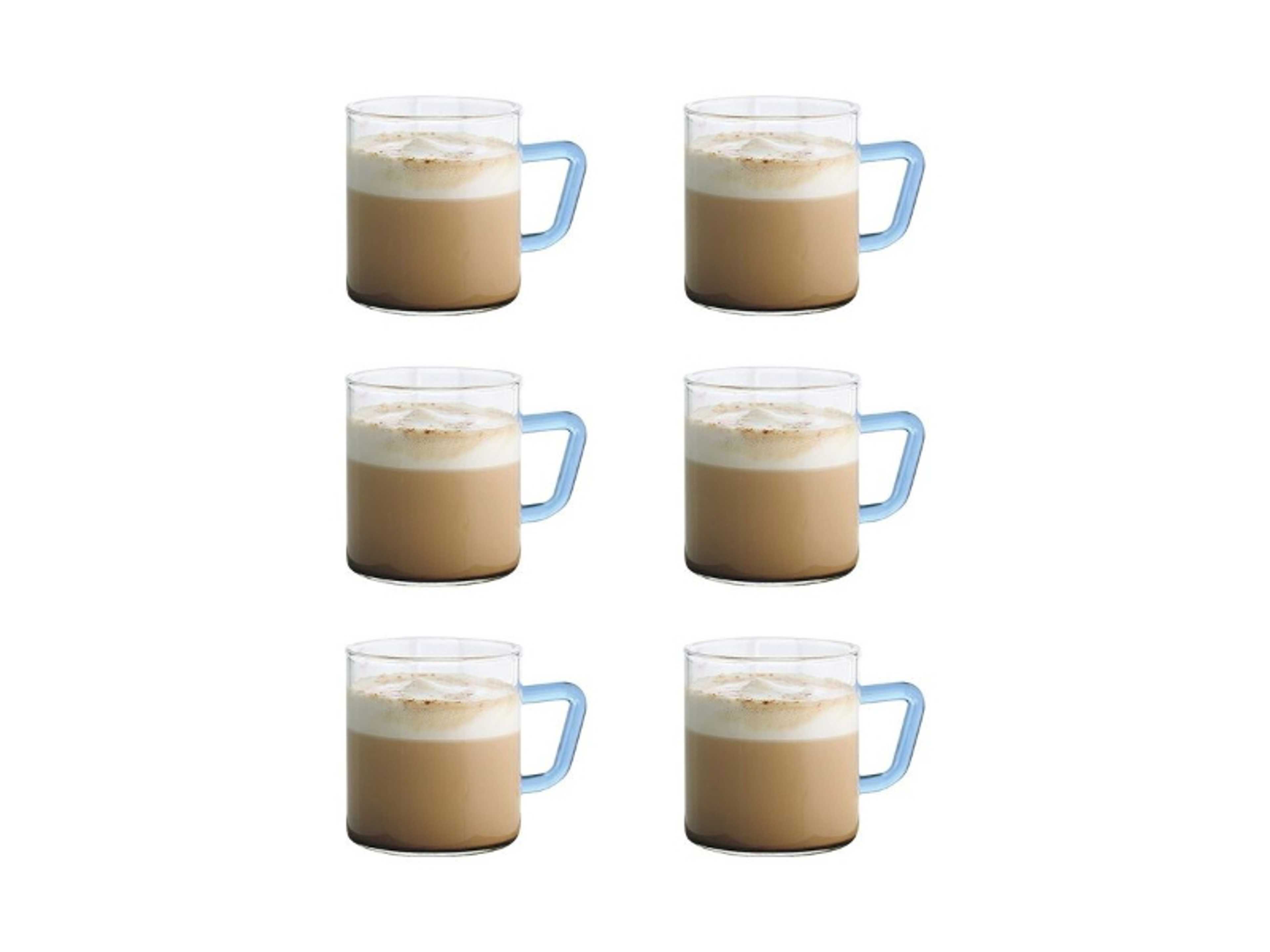 Vision Classic Mug Set Of 6, Blue Handle, Microwavable White - Product Main Image