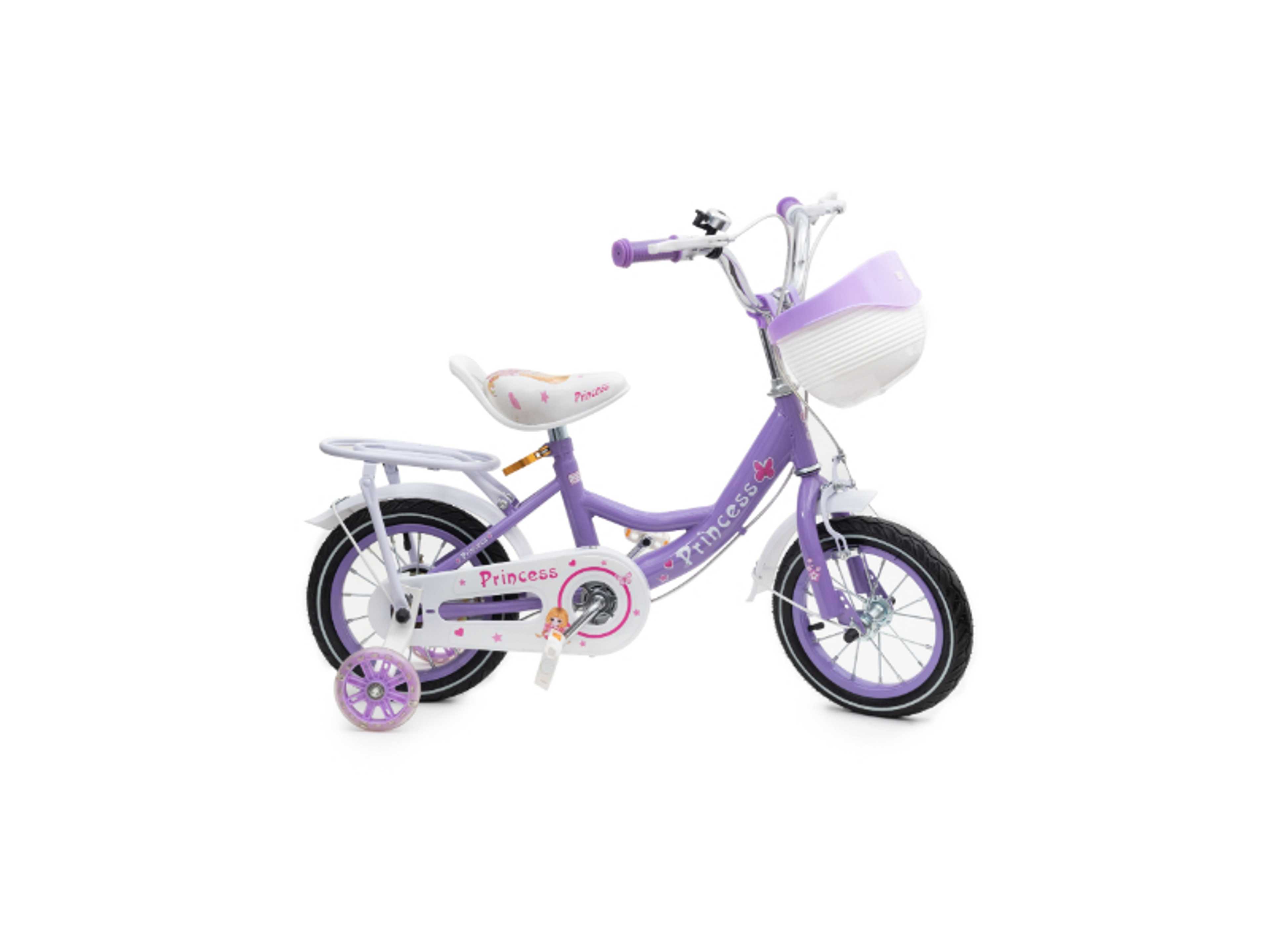 12-Inch Kids Bike With Carrier Seat And Basket, Unassembled For 2-7 Years Old-Purple - Product Main Image