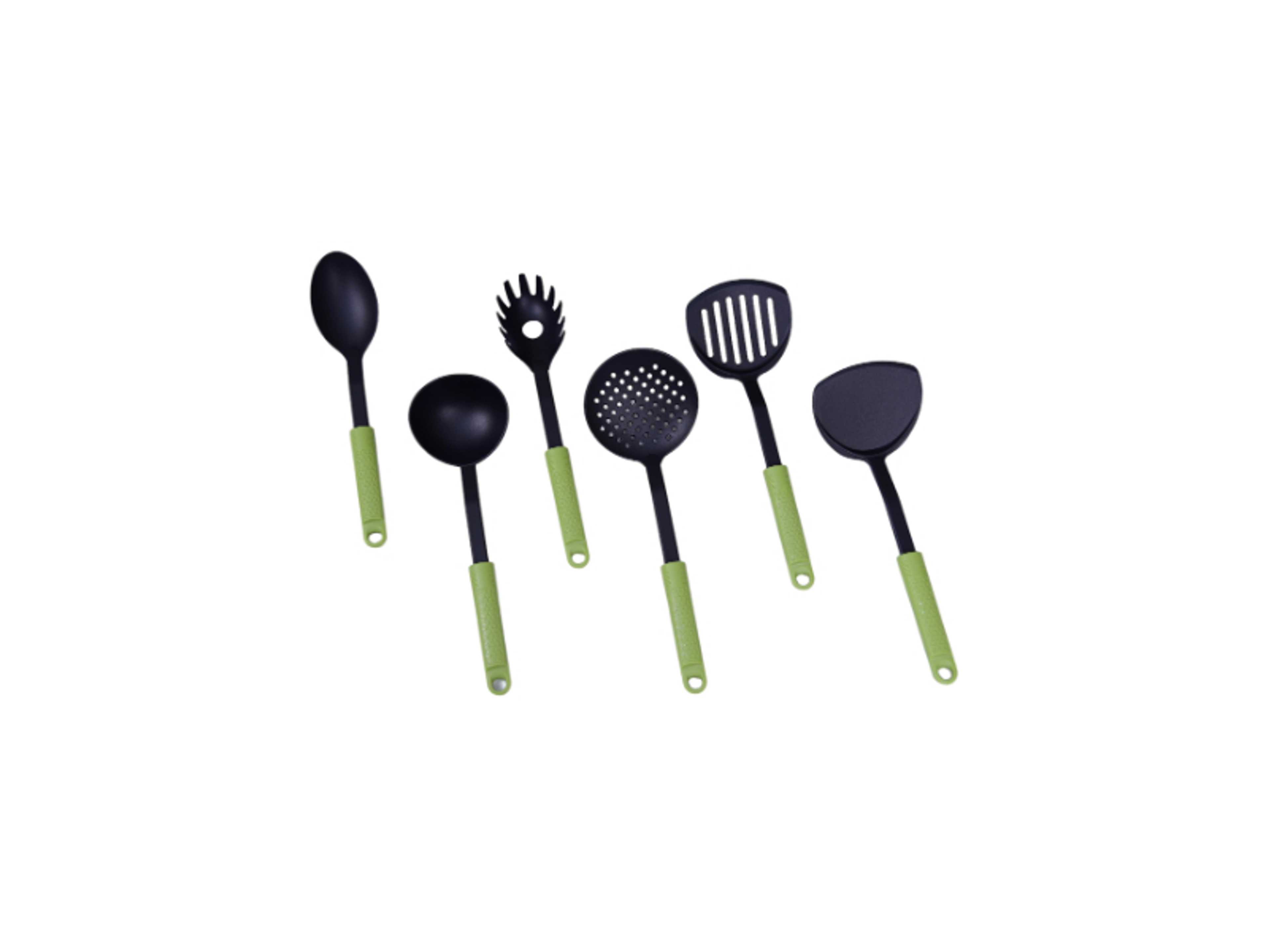 6Pcs Kitchen Utensils Spoon Set | Non-Stick Utensils Set | Non-Toxic Heat Resistant | Soft Nylon Utensils Set | Ladle, Skimmer, Spoon, Turners, Pasta Server Set | Baking or Cooking | BC312 - Product Main Image