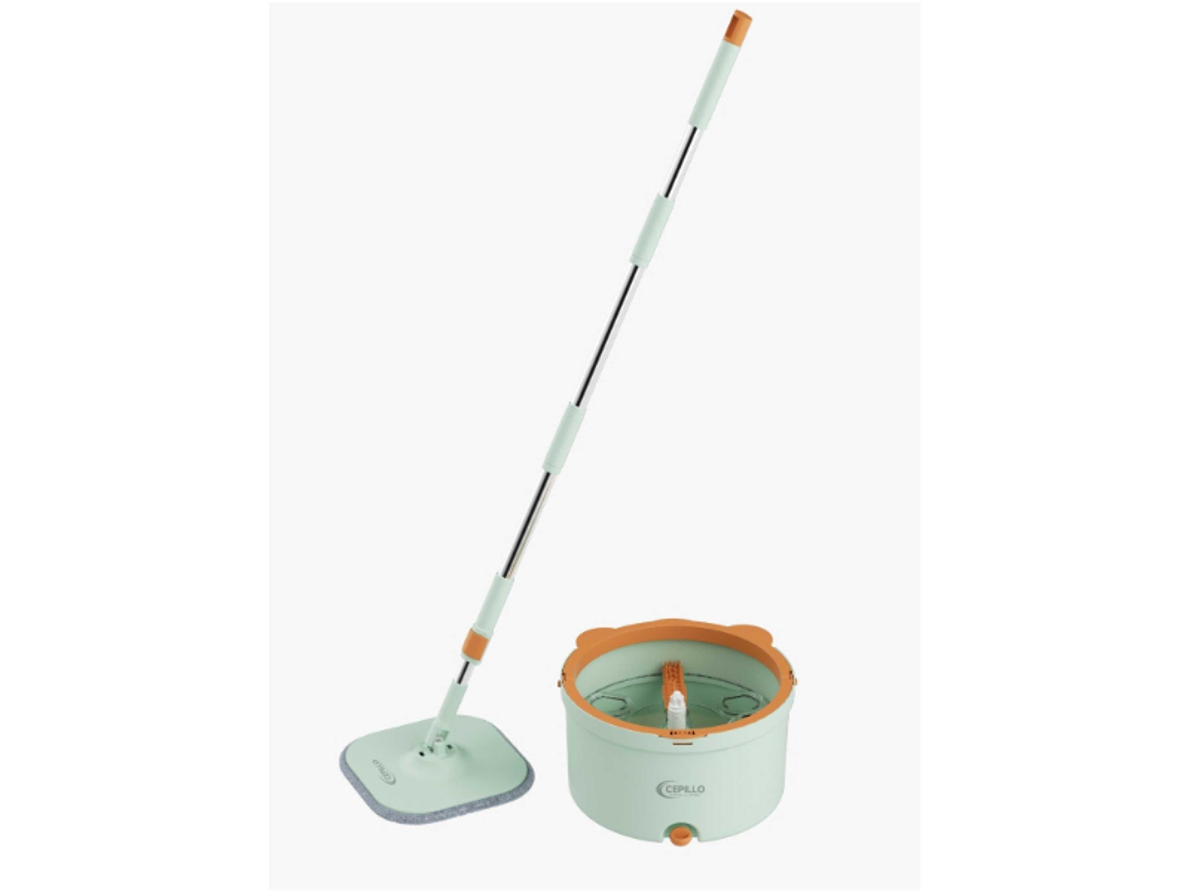 Easy Spin Mop Set | 360° Square Flat Rotating Mop | Seperates Clean and Dirty Water | Extendable Handle | 2 Extra Microfiber Pads | All Kinds Of Floor Cleaning - GREEN CP614 - Product Main Image
