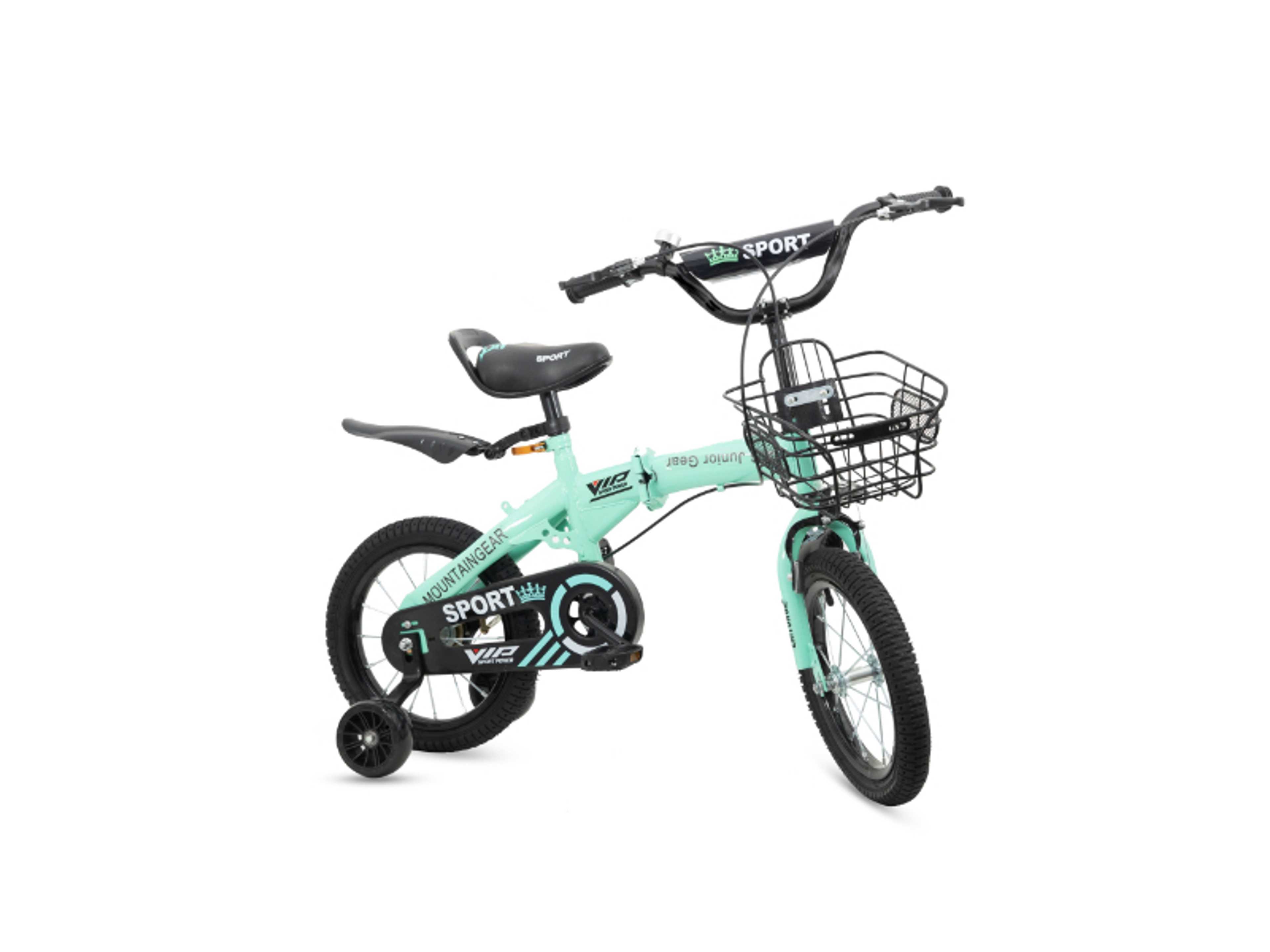 Childrens Foldable Bike for 2 To 7 Years Old, 12" 14" 16" Kids Bike with Basket, Kid's Bicycle with Training wheel-Green - Product Main Image