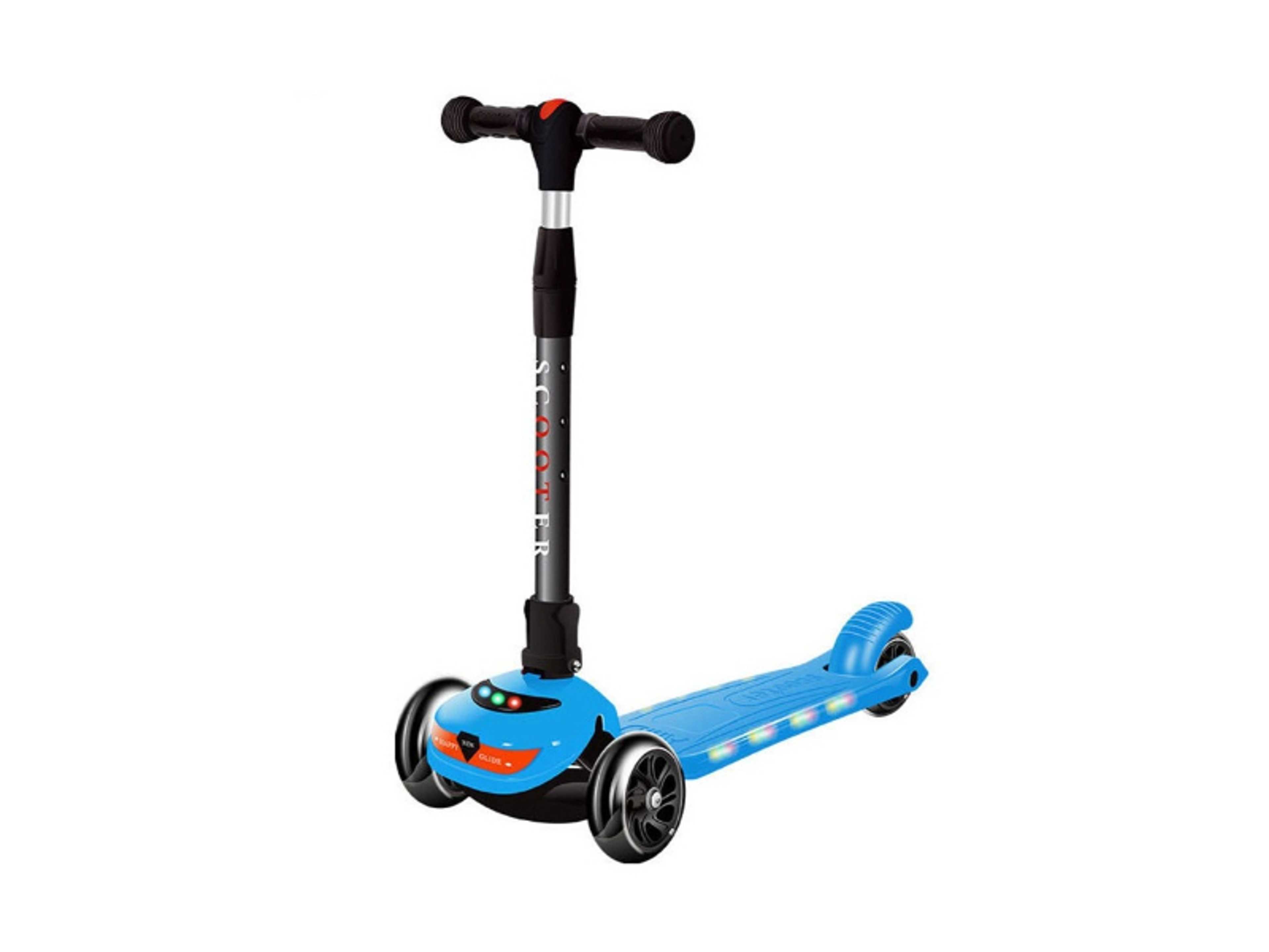3 Wheel Kids Foldable Scooter, Side and front Led Lights, Flashing light Wheels, 4 Height Adjustable, Anti-Slip Deck, For Kids Age 3-8 Years, Blue - Product Main Image