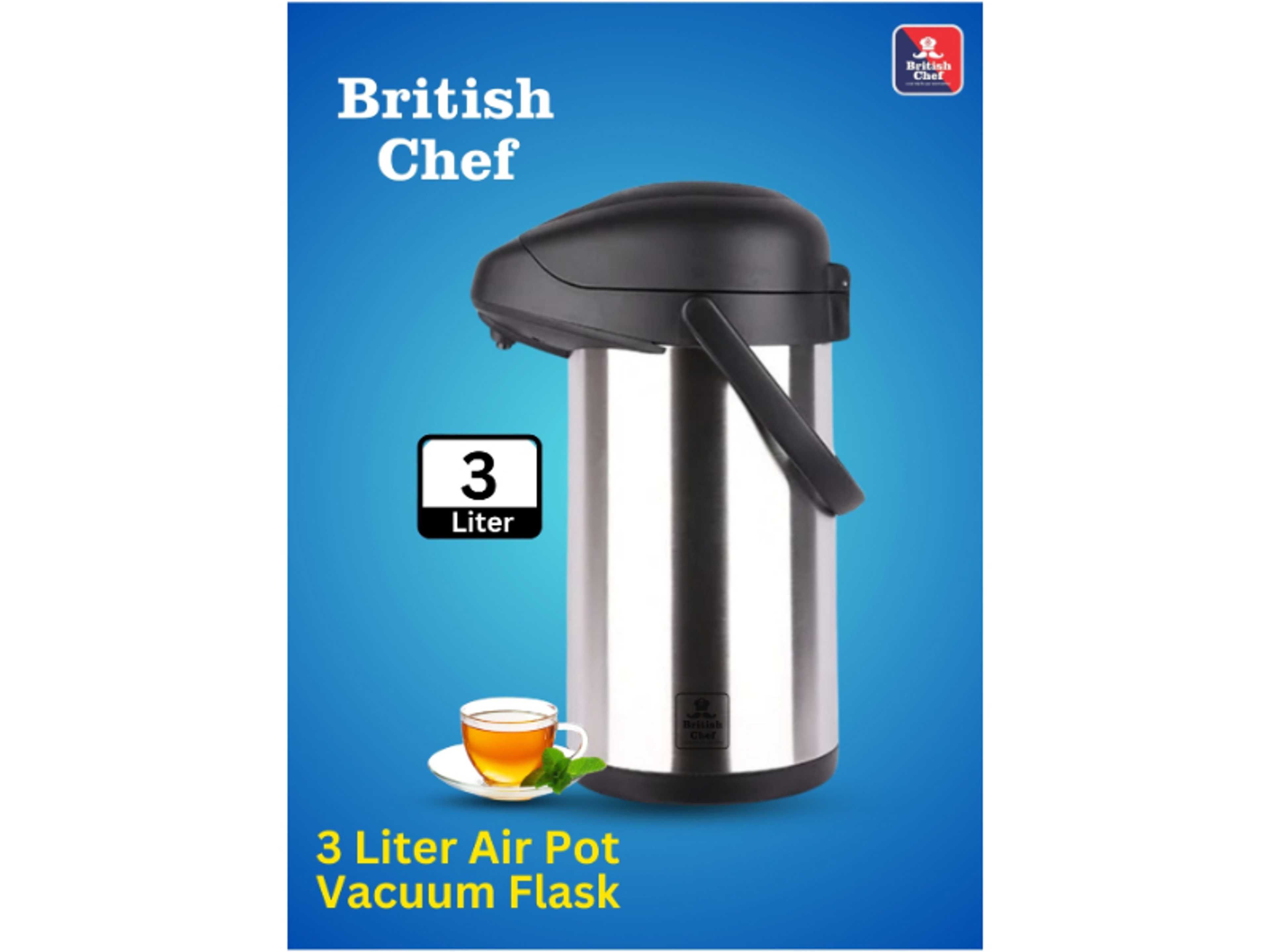3L Hot & Cold Airpot Thermos Flask | Durable Stainless Steel body and Inner Pot | 360 Degree rotation Base | Safety Lock | Leak Resistant | Black & Silver - Product Main Image