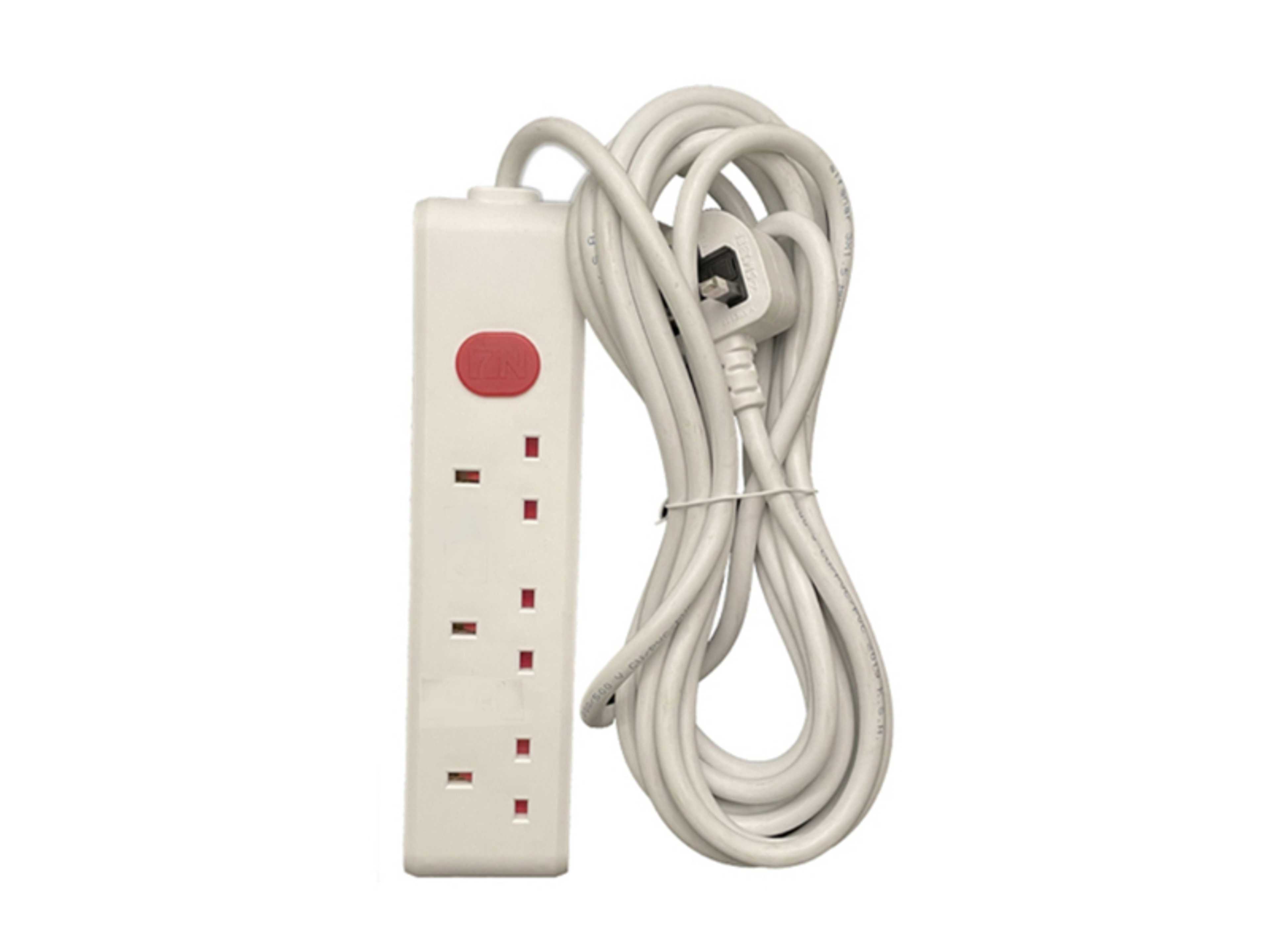 5 Yard Power Extension Cord Multi plug 3 Way power Strip White Saudi Made - Product Main Image