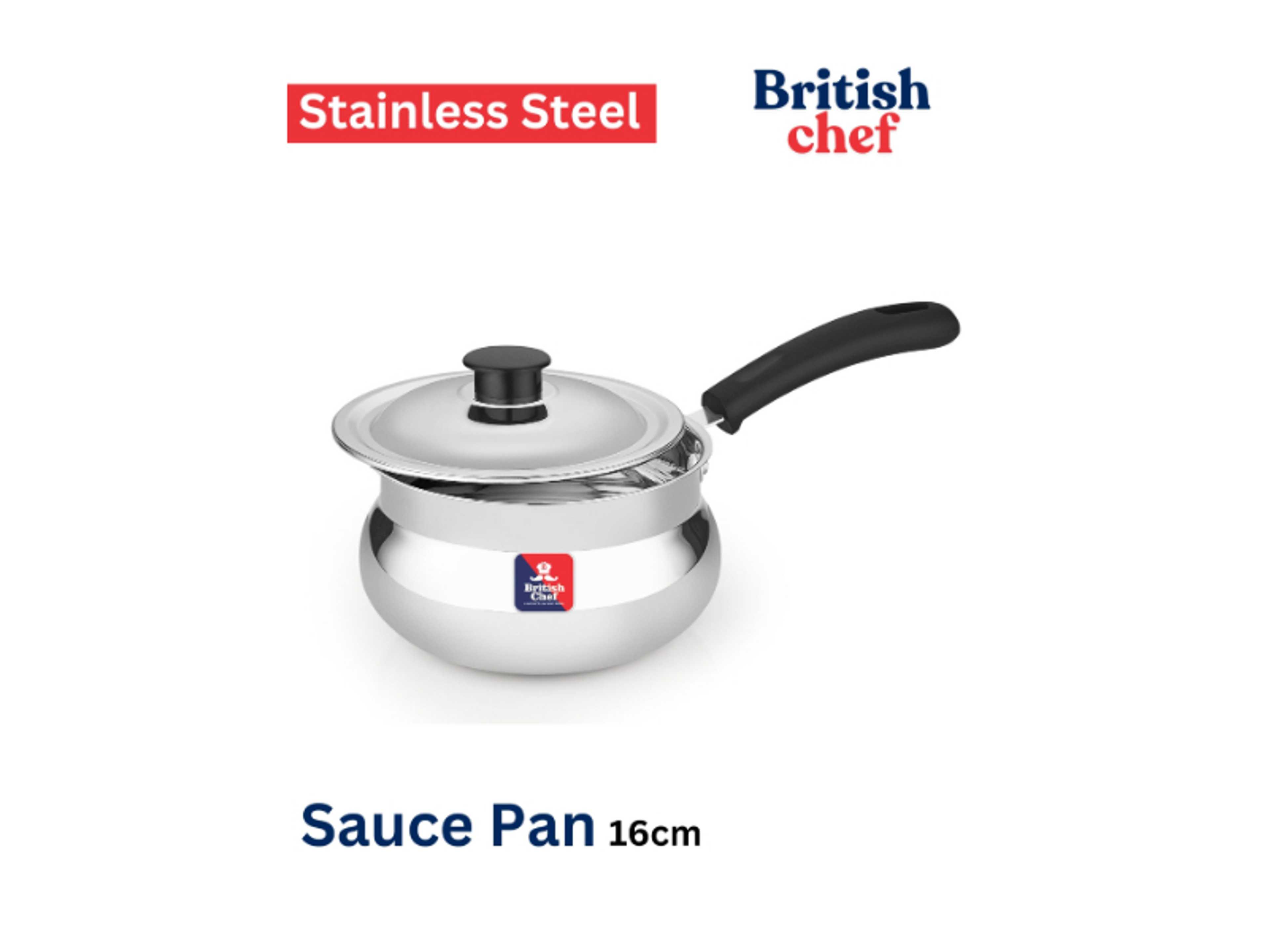 Stainless Steel Sauce Pan 16cm | Mirror Finish | Even Heat Distribution | Durable & Easy to Clean - Product Main Image