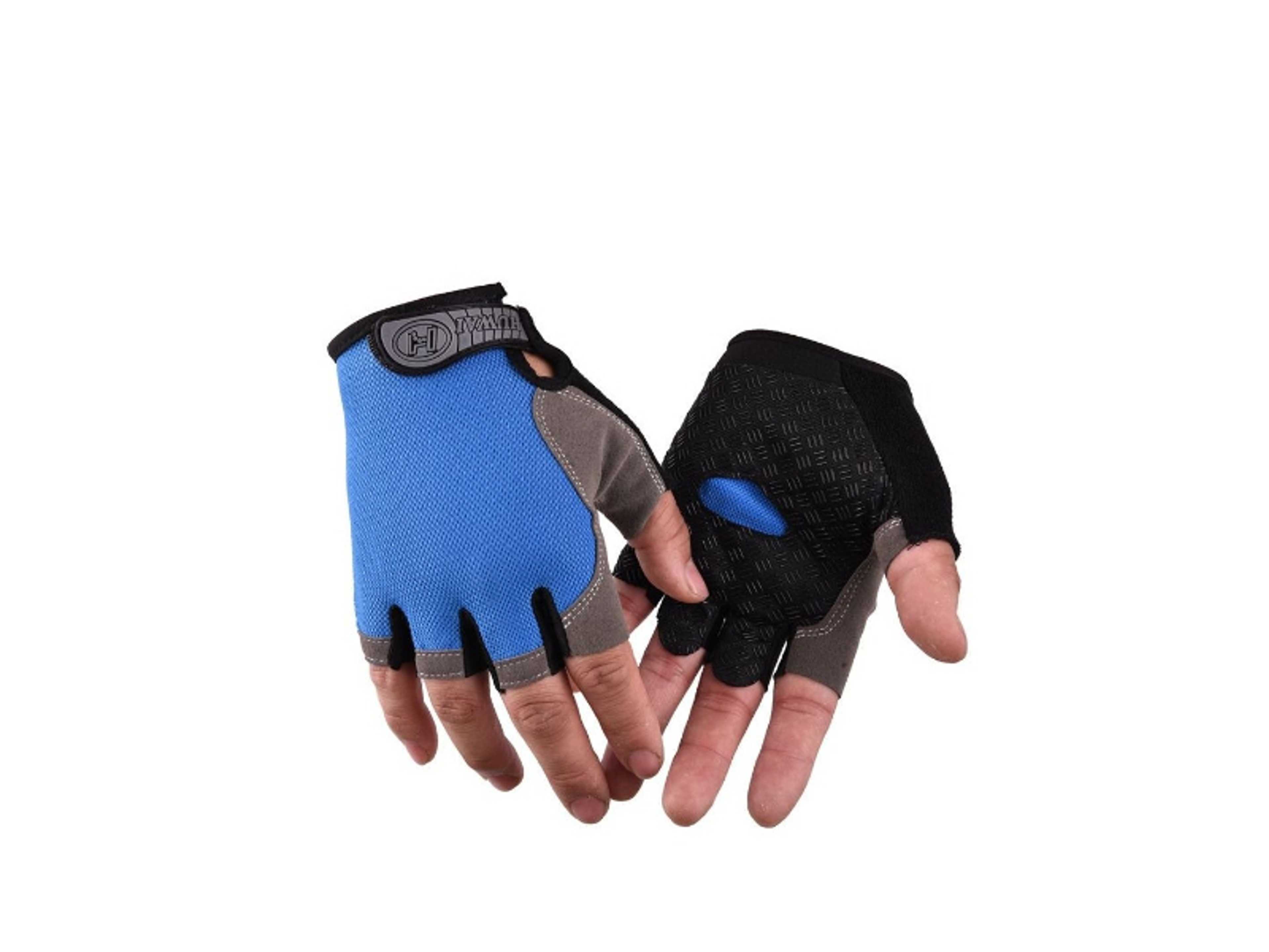 Pair Half Finger Bicycle Cycling Gloves High Elasticity Breathable Mesh Anti-slip MTB Bike Gloves Outdoor Sports Cycling Gloves- M, Blue/Grey - Product Main Image