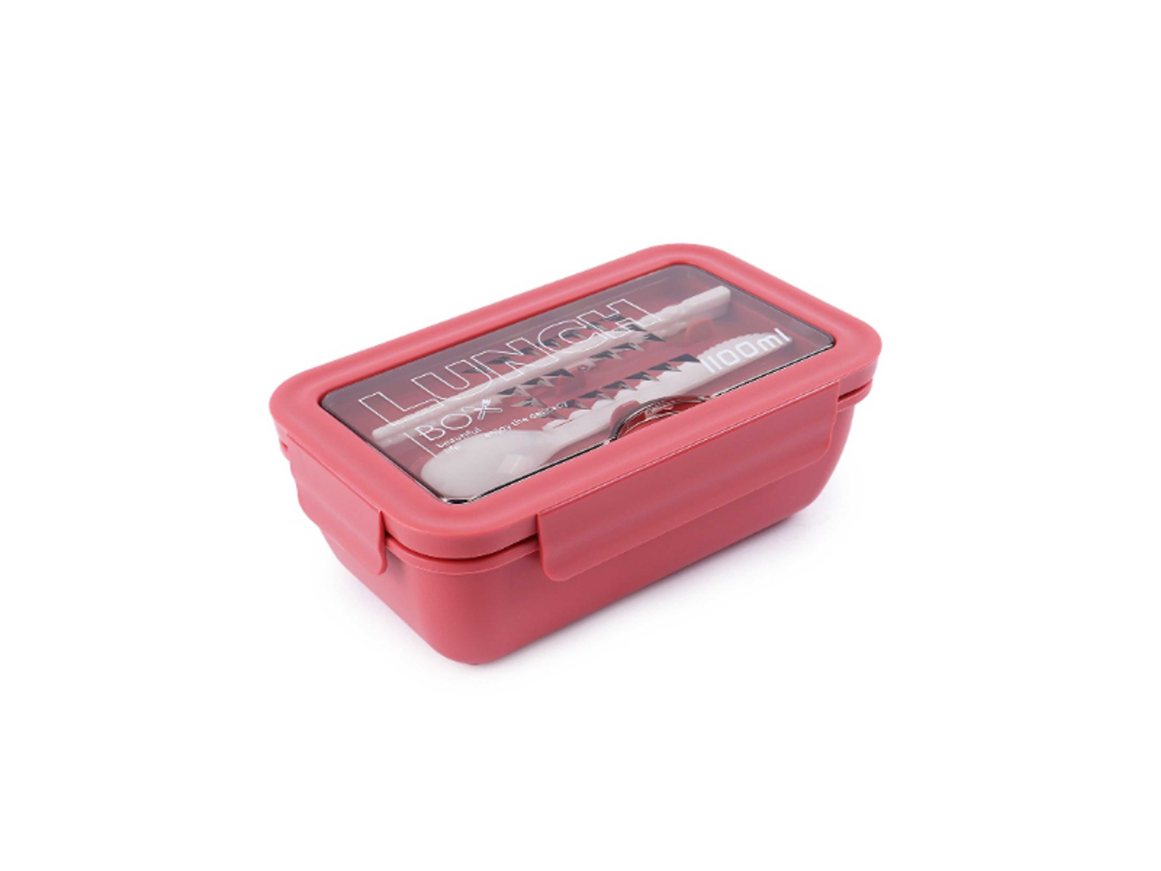 Lunch Box & Cutlery Fork Spoon, Leak Proof 2 compartments 1100ml Capacity, Meal Prep Container Box for Adults Kids Students Office Microwave Safe - Product Main Image