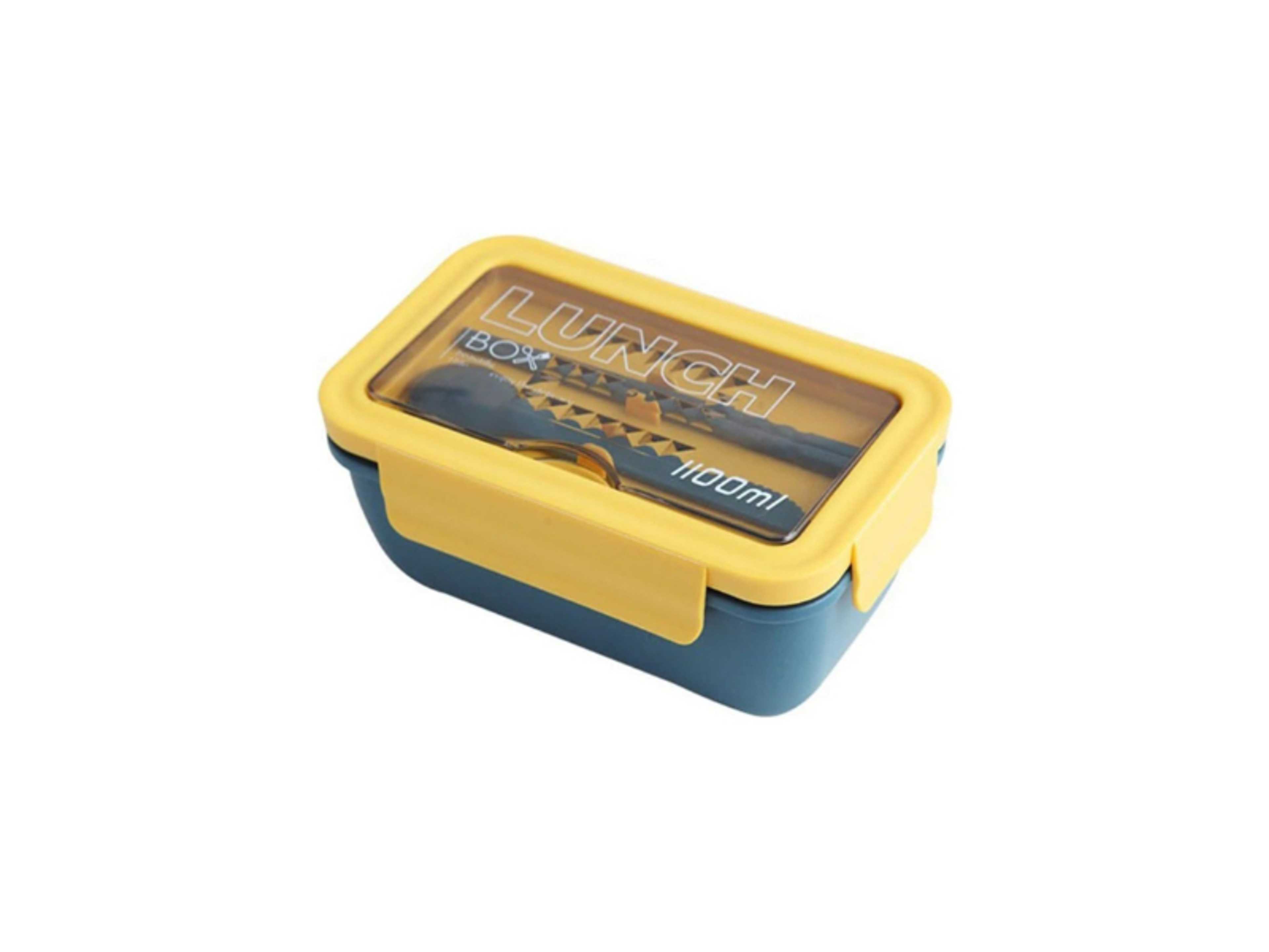 Lunch Box & Cutlery Fork Spoon, Leak Proof 2 compartments 1100ml Capacity, Meal Prep Container Box for Adults Kids Students Office Microwave Safe - Product Main Image