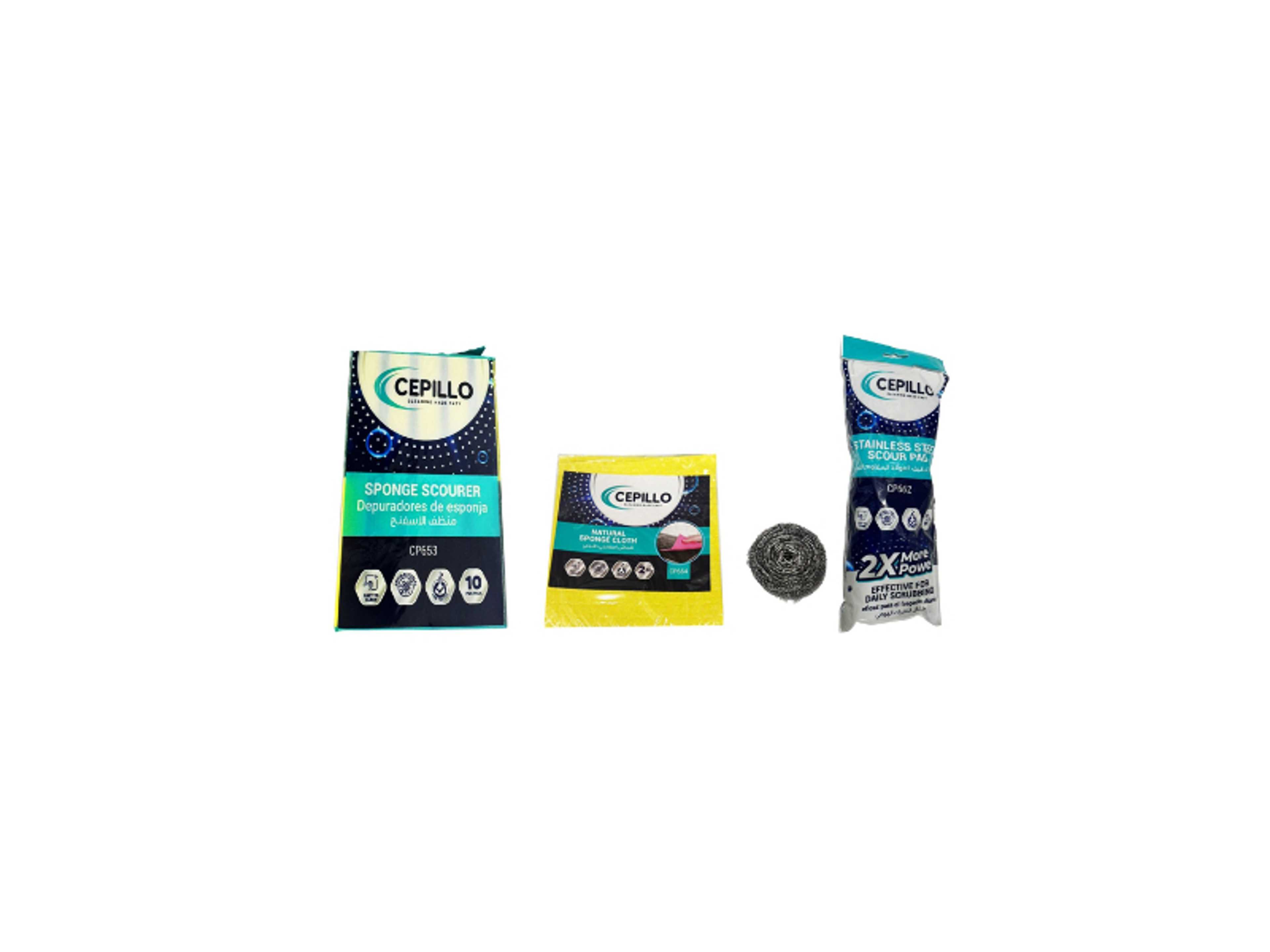 15Pcs Kitchen Cleaning Set | 2Pcs Natural Sponge Cloth Wipe/Quickly Soaks Absorb | 3pcs Stainless Steel Scrubbing Scouring Pad/Wool Scrubber | 10Pcs Sponge Scourer/Dishwashing Sponges For Kitchen - Product Main Image