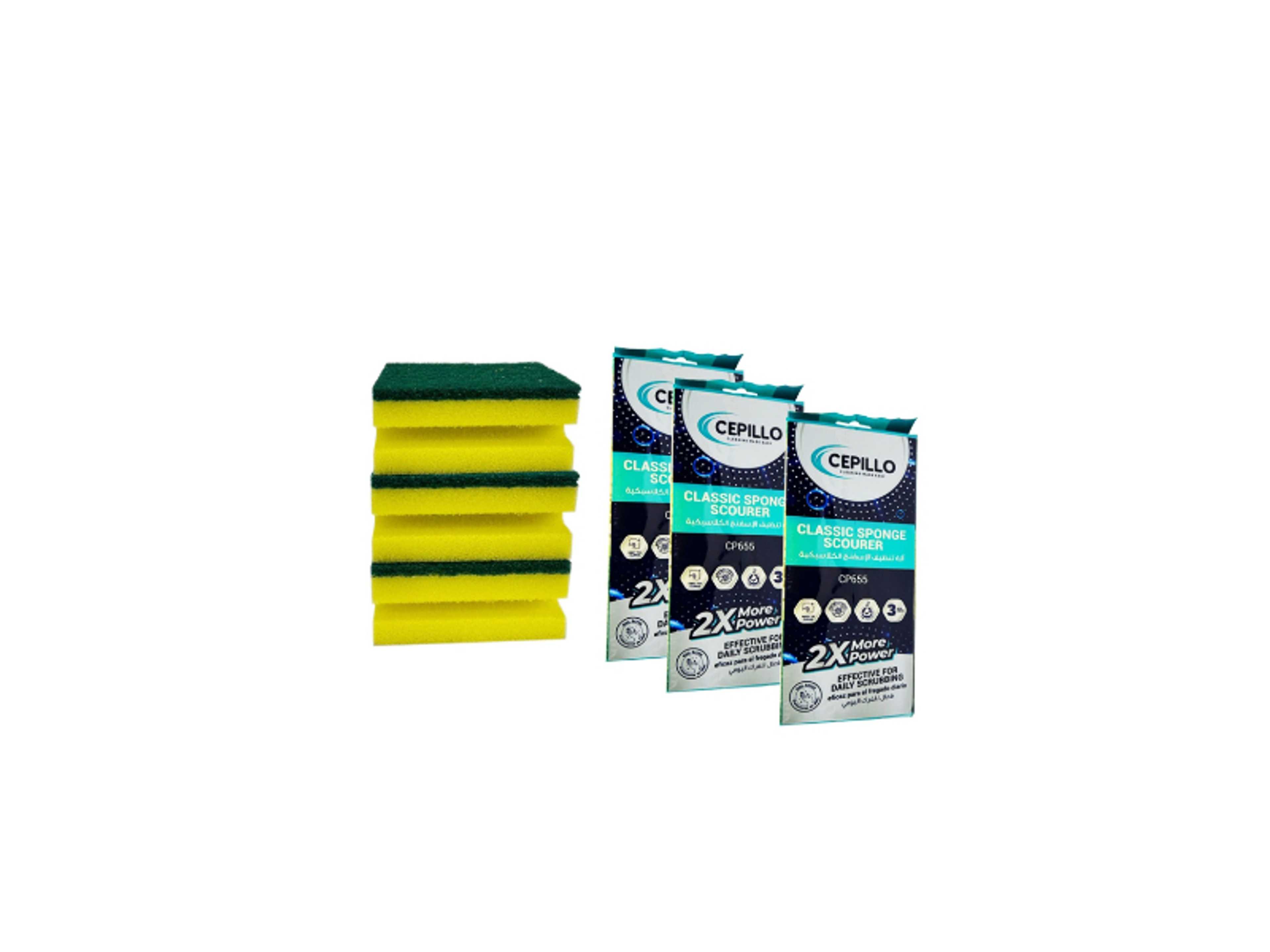 3Pcs Classic Sponge | Dishwashing Sponge | Scrub | Kitchen Cleaning Sponge-Yellow/Green SET OF 3 - Product Main Image