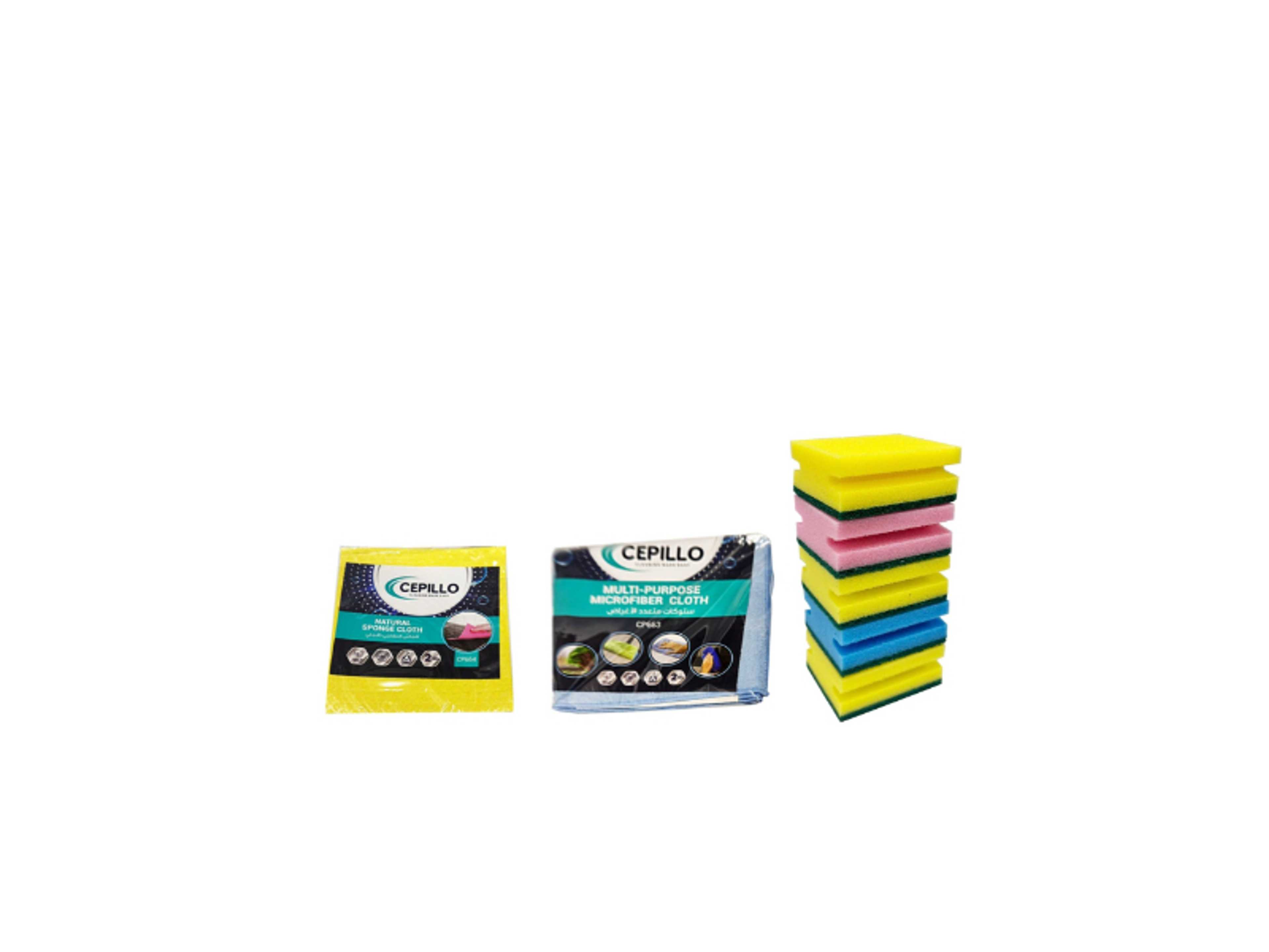 9Pcs Kitchen Cleaning Set 2Pcs Multipurpose Microfiber Cloth Reusable, 2Pcs Natural Sponge Cloth Wipe, 5 Pieces Multicolored Medium Dishwashing Sponge - Product Main Image