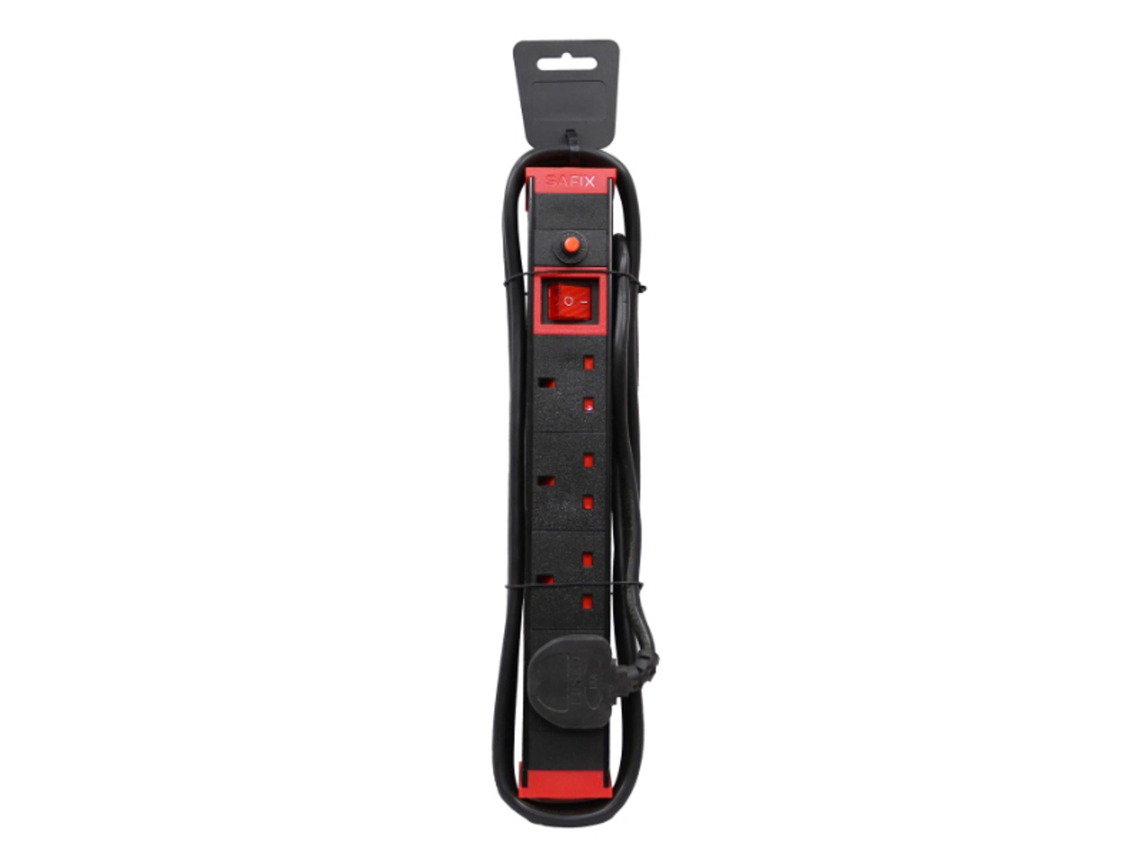 3 Yard Power Extension Cord, Multi plug with 4 Way power Strip and On Off Switch, Black Red, Saudi Made - Product Main Image