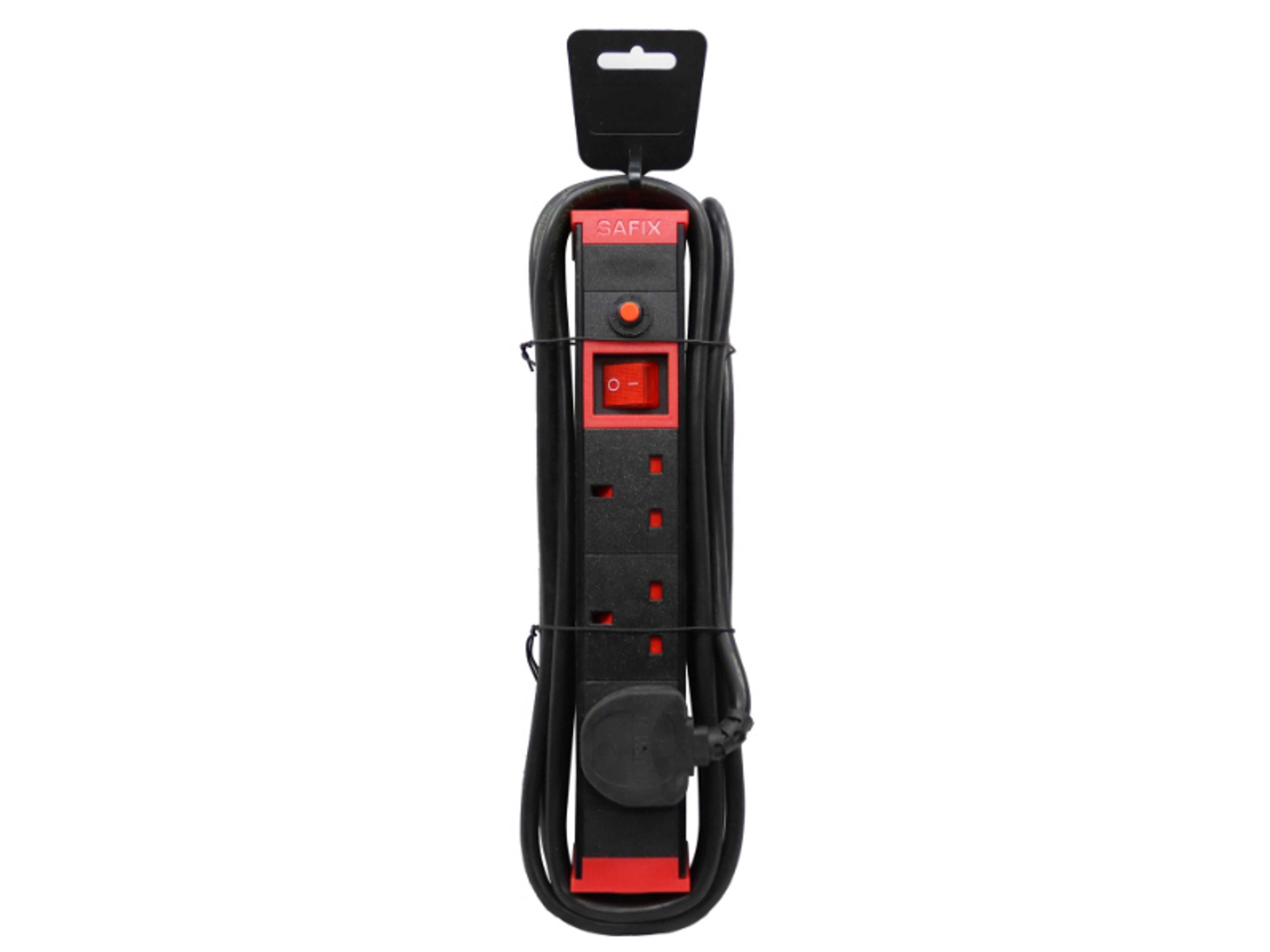 5 Yard Power Extension Cord, Multi plug with 5 Way and On Off Switch, Black Red - Product Main Image