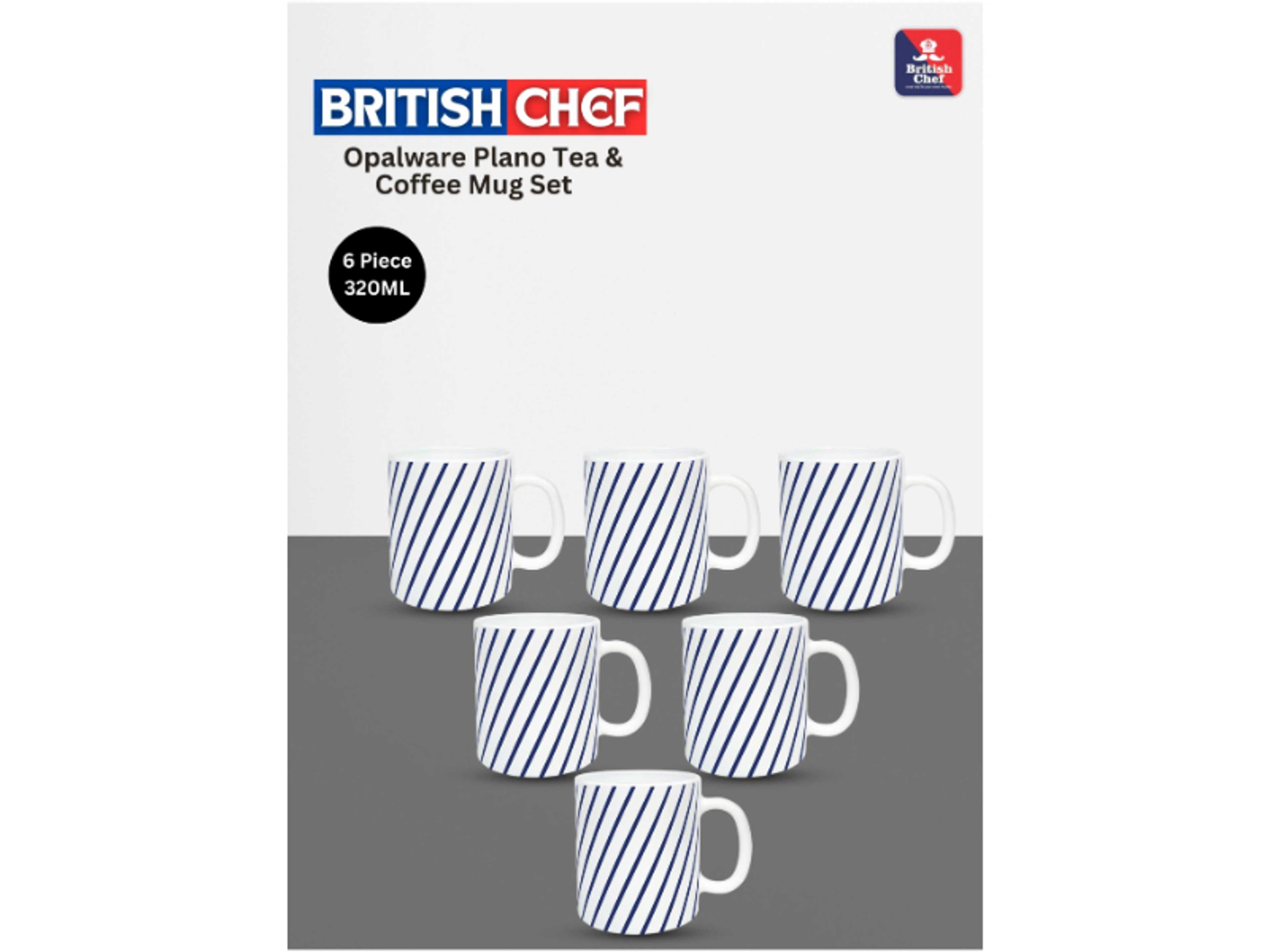 Indigo Grey 6 Piece Opalware Plano Tea & Coffee Mug Set 320ML |  Microwave & Dishwasher Safe | Freeze Resistant - Product Main Image