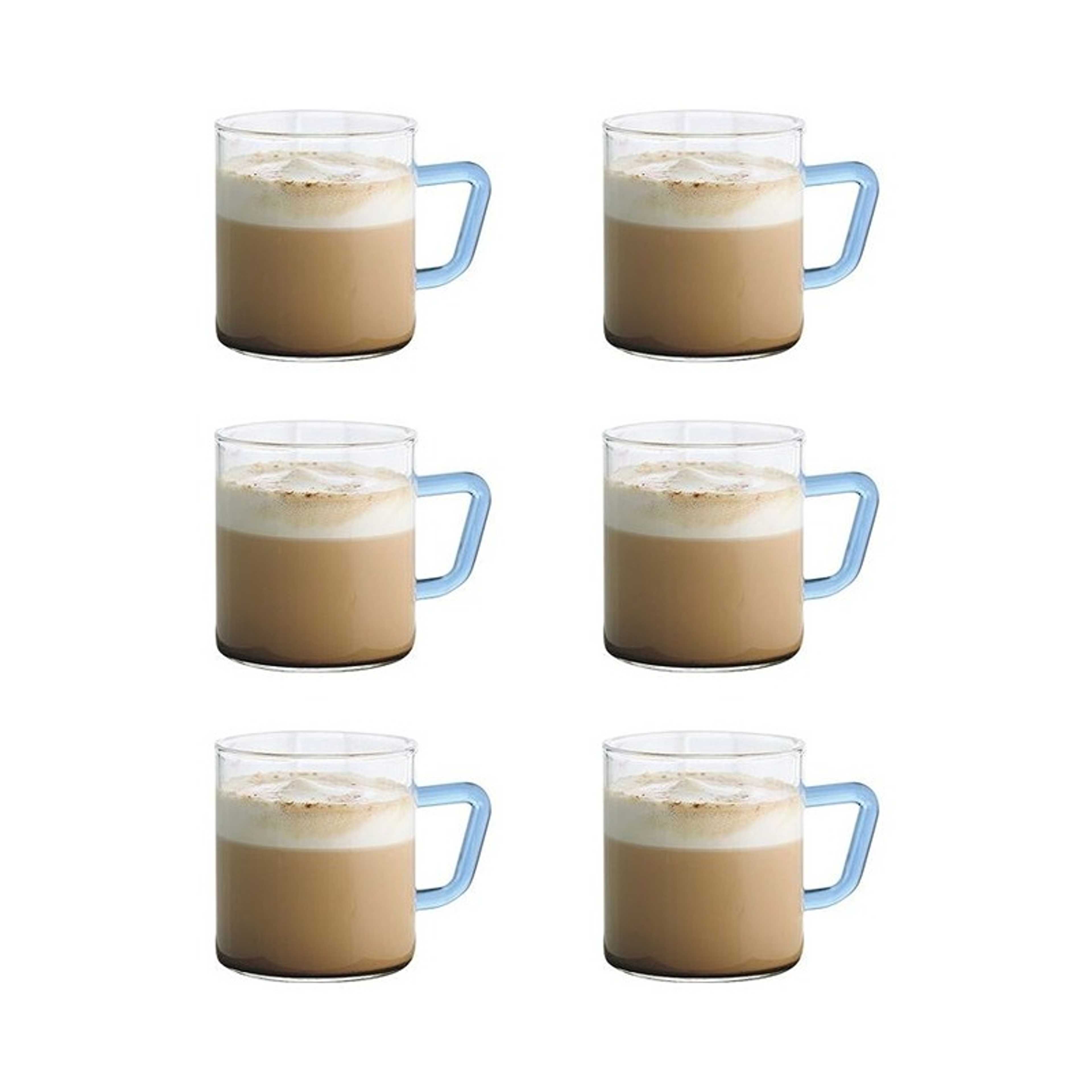 Vision Classic Mug Set Of 6, Blue Handle, Microwavable White - Product Main Image