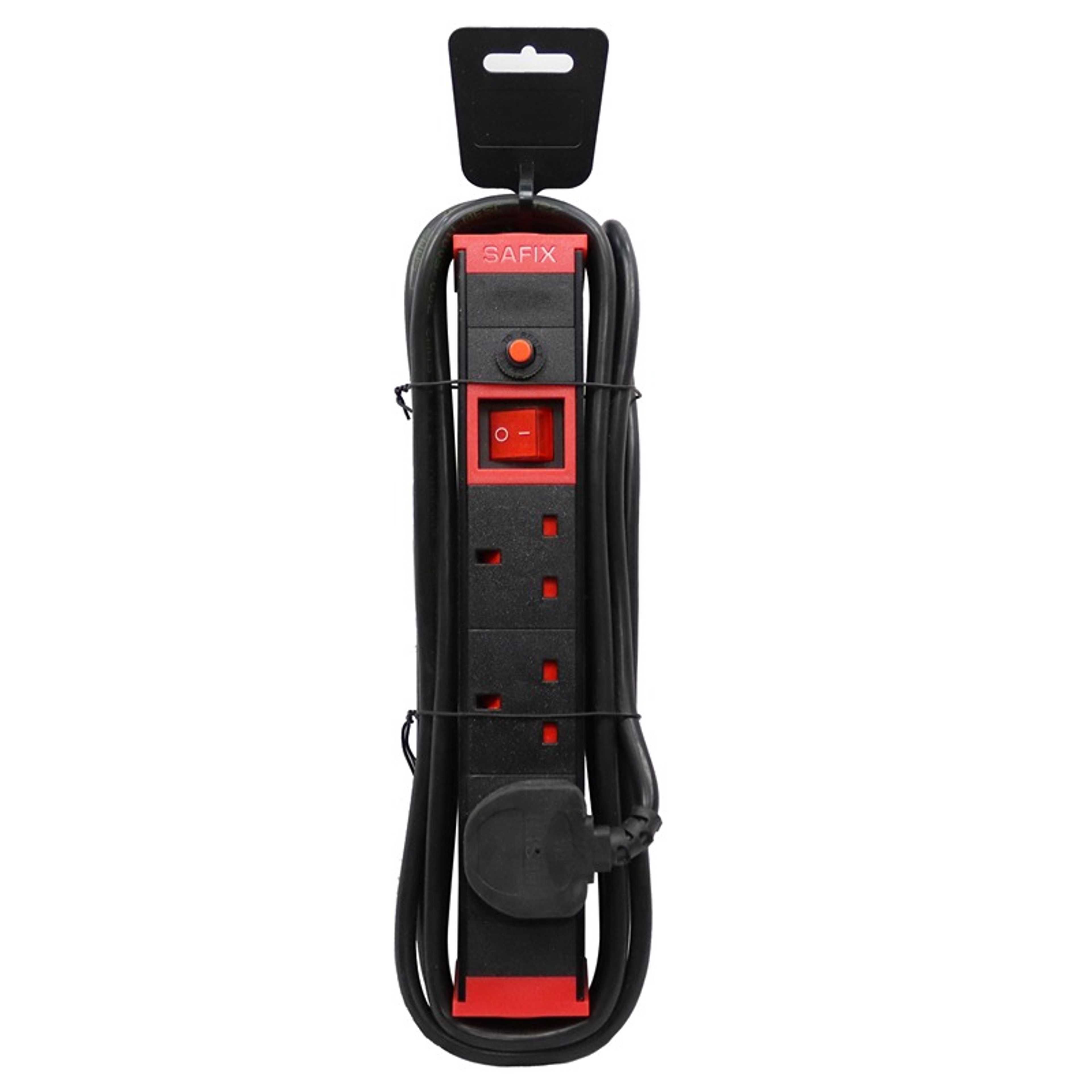 SAFIX 5 Yard Power Extension Cord, Multi plug with 3 Way and On Off Switch, Black Red - Product Main Image