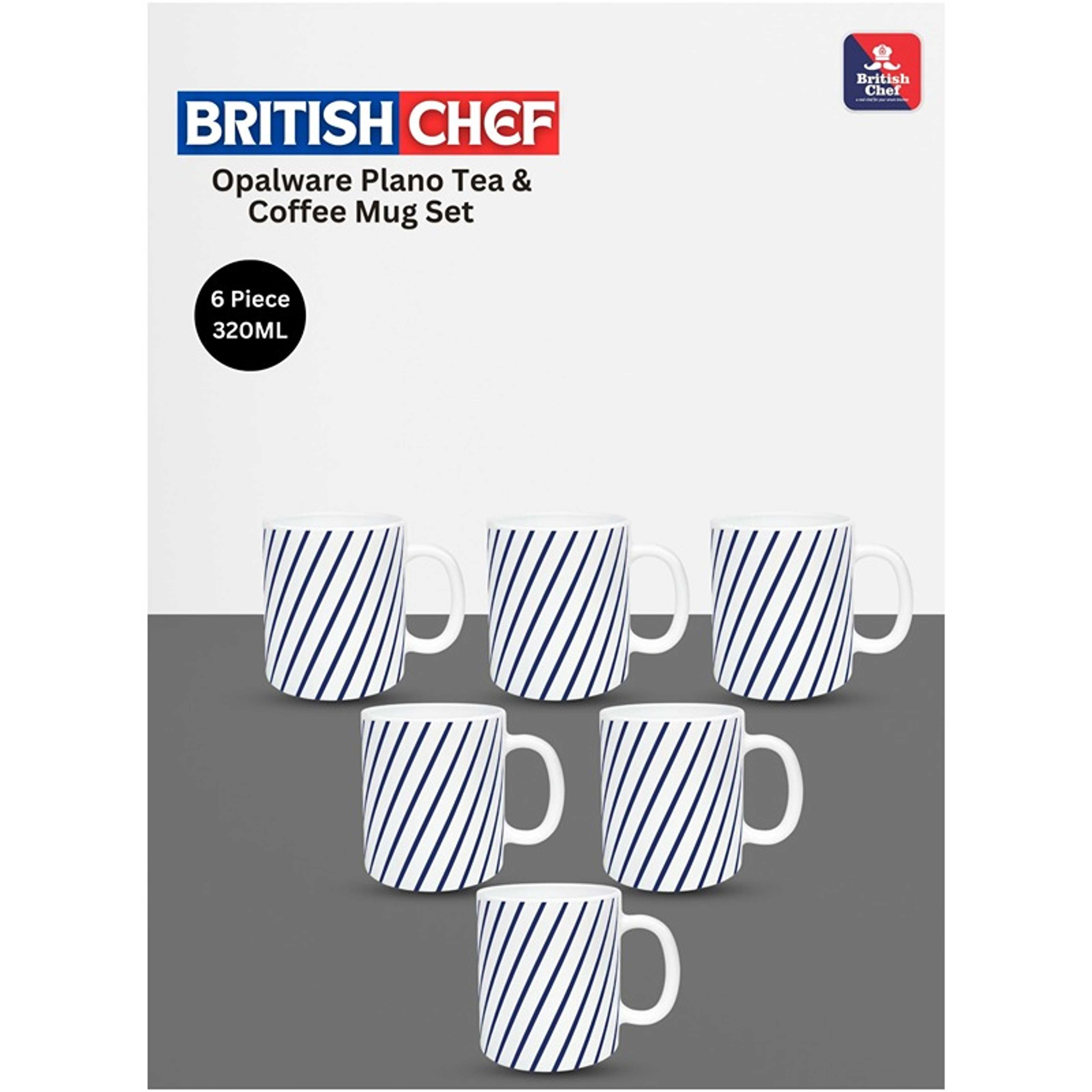 Indigo Grey 6 Piece Opalware Plano Tea & Coffee Mug Set 320ML |  Microwave & Dishwasher Safe | Freeze Resistant - Product Main Image